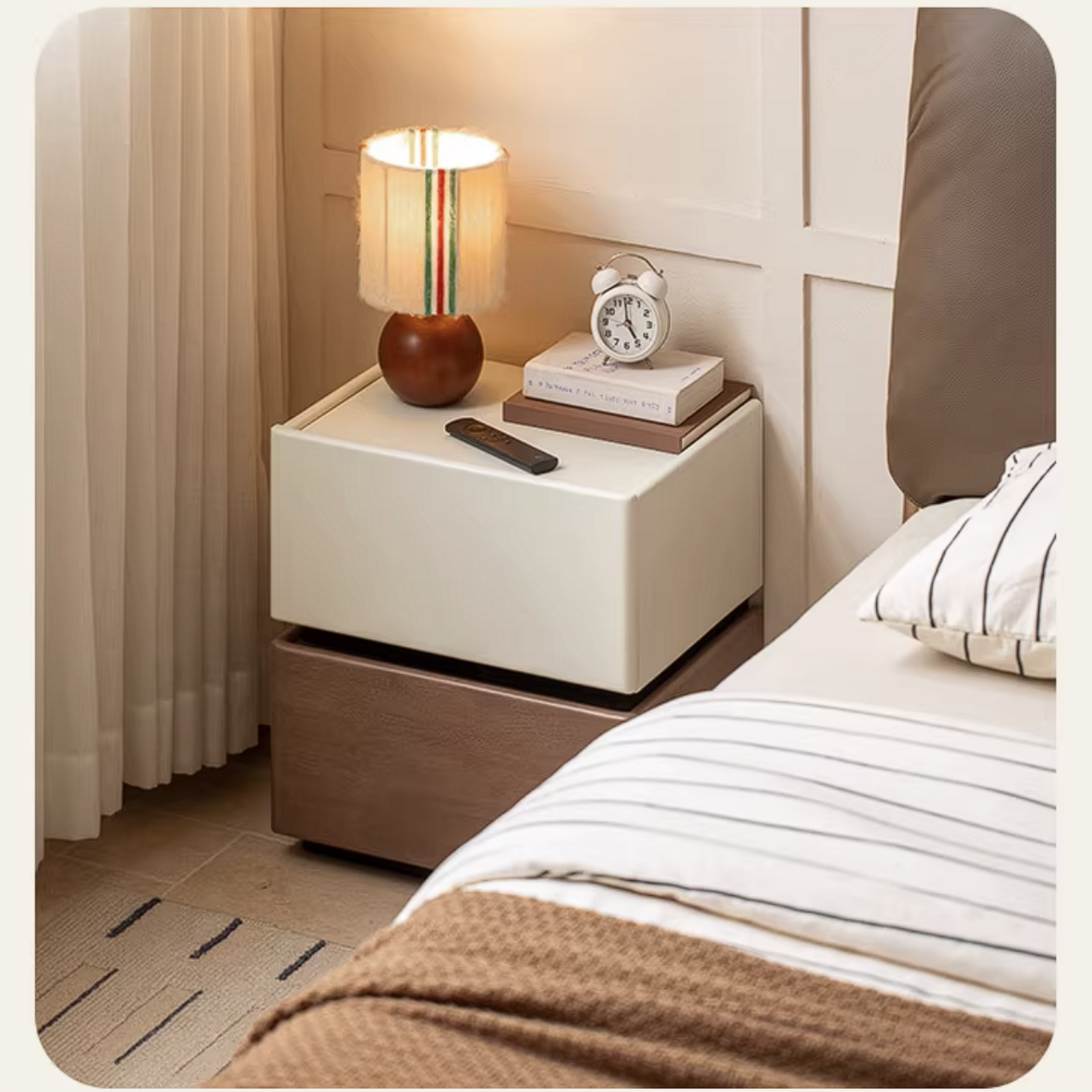 Rubberwood Solid Wood Two-Tone Nightstand