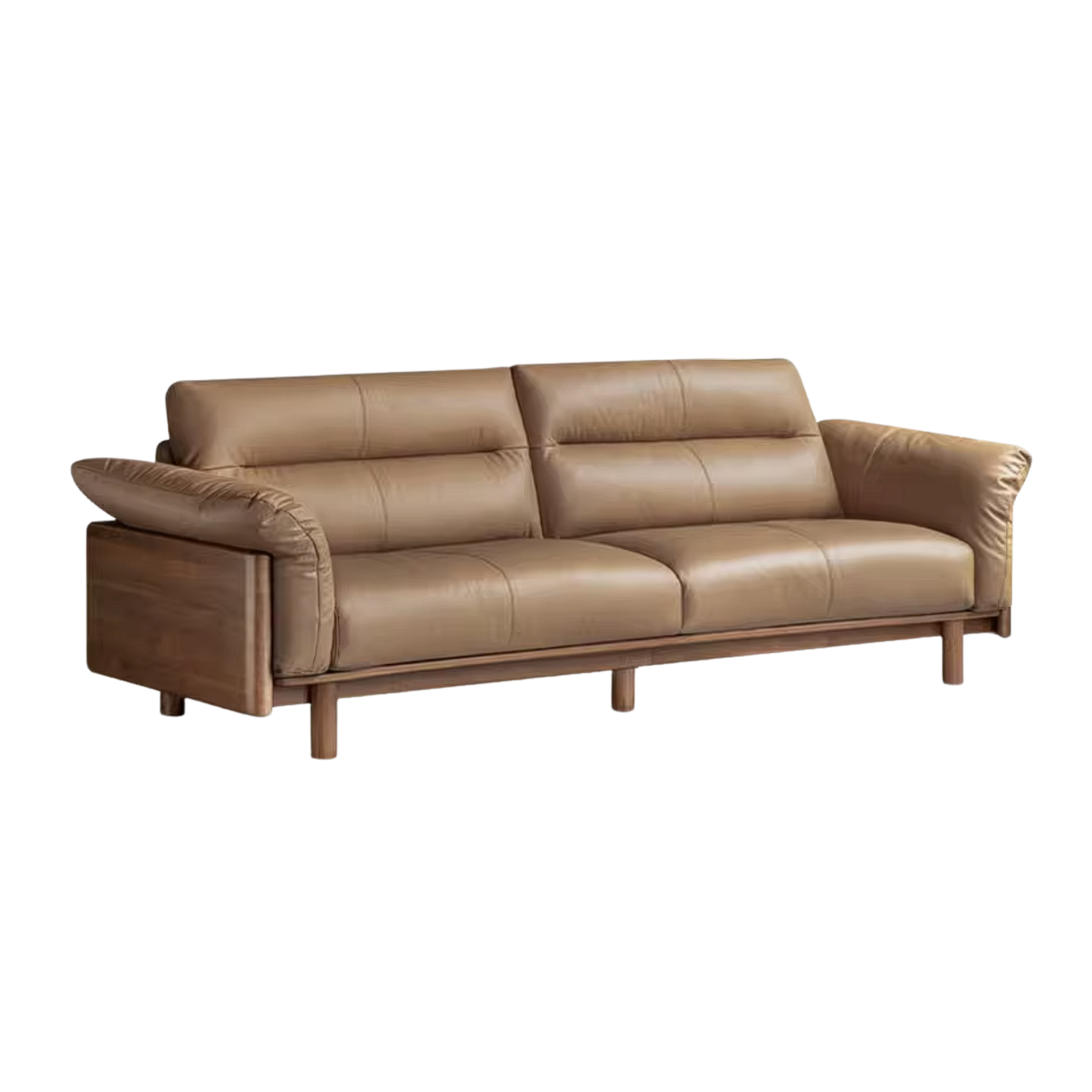 Black Walnut Solid Wood Genuine Leather Sofa with High Back