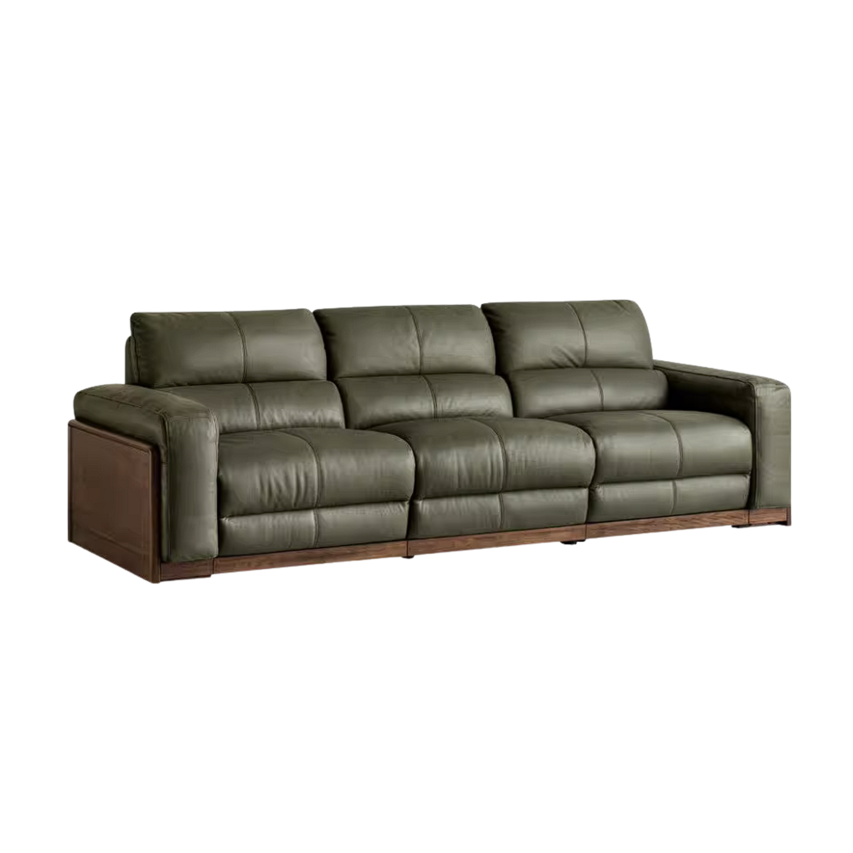 Black Walnut Solid Wood Genuine Leather Reclining Sofa with Zero Wall Clearance