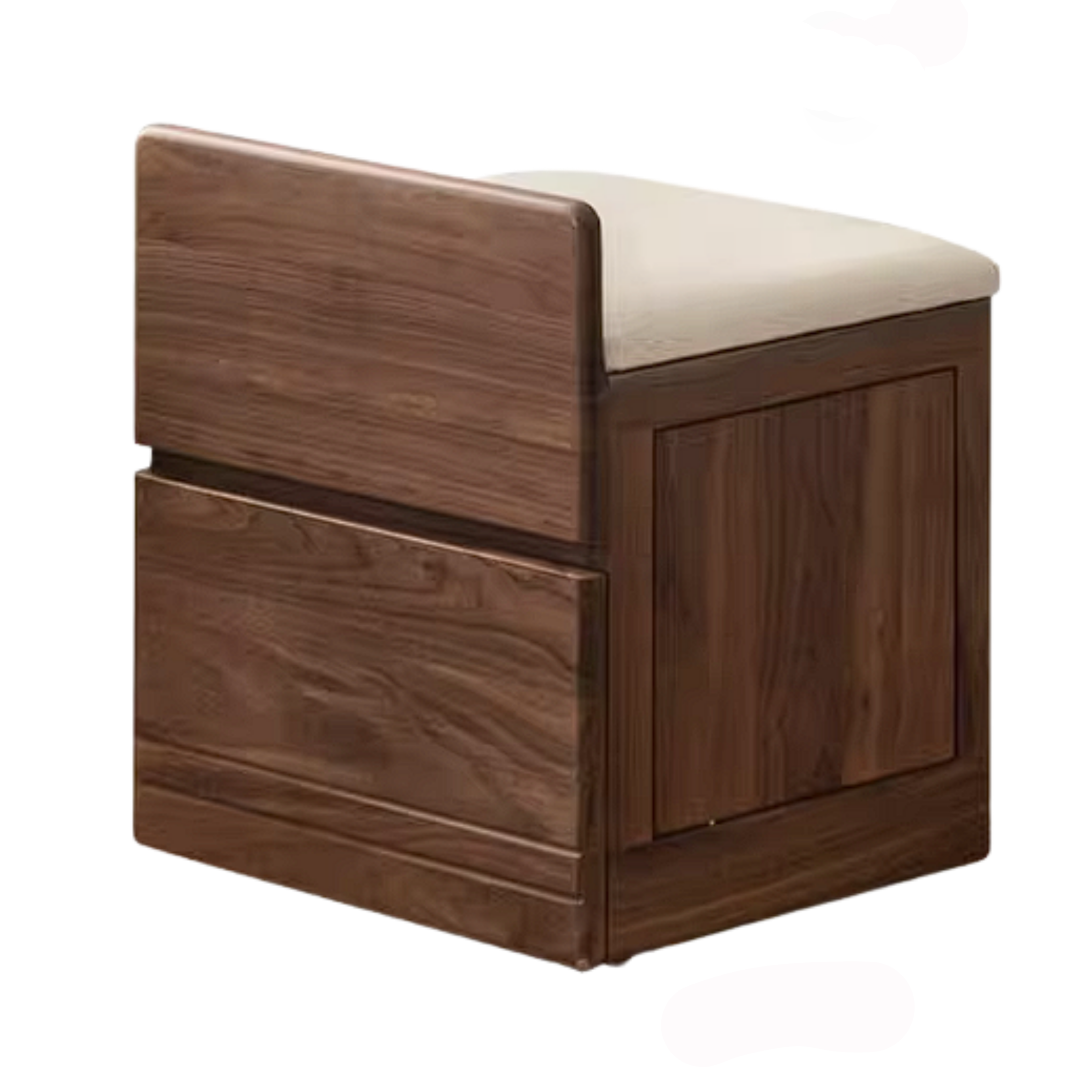Oak, Ash, Black Walnut, Cherry Solid Wood Storage Vanity Stool with Upholstered Flip-Top Seat and Drawer