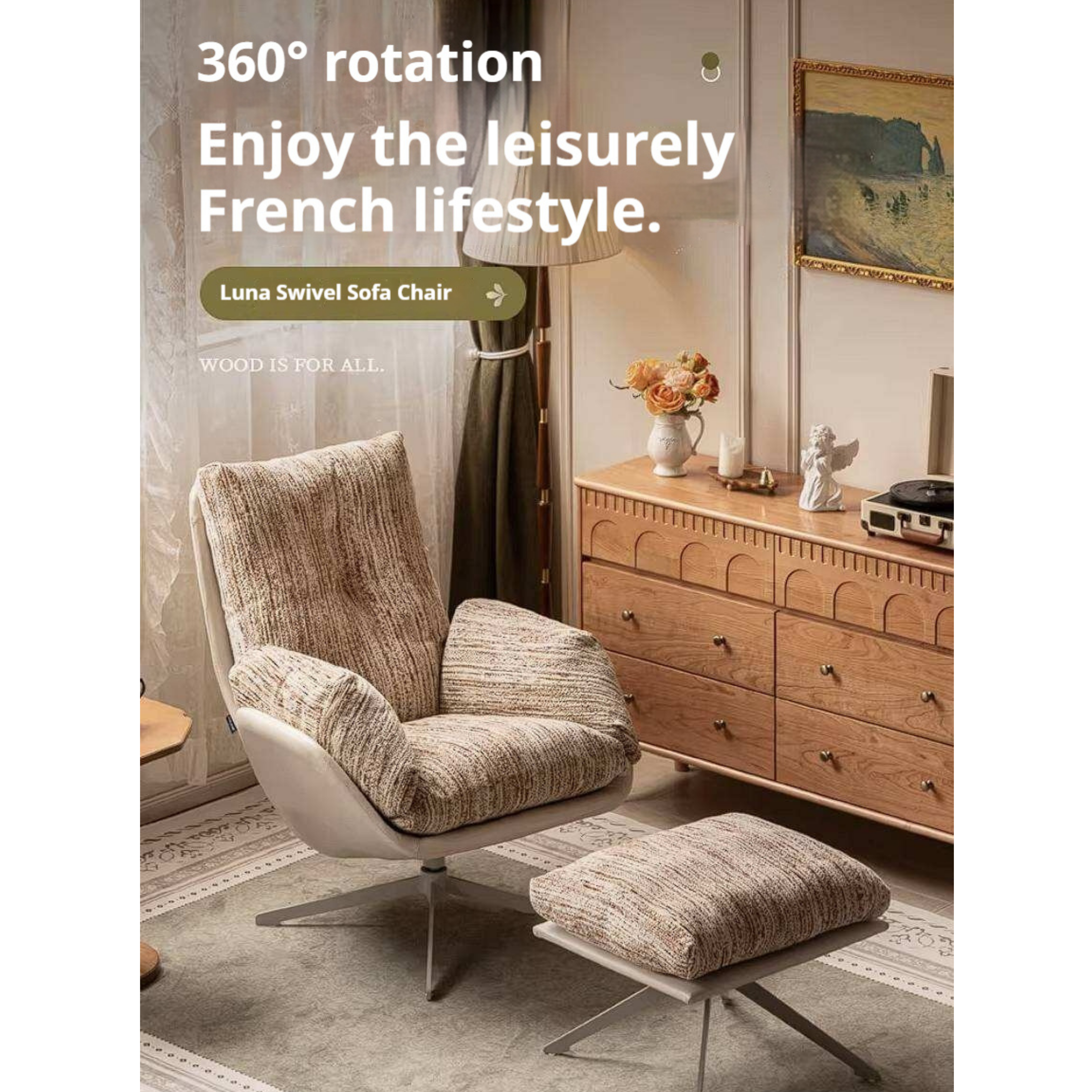 French Style Swivel Accent Chair with Removable Washable Fabric