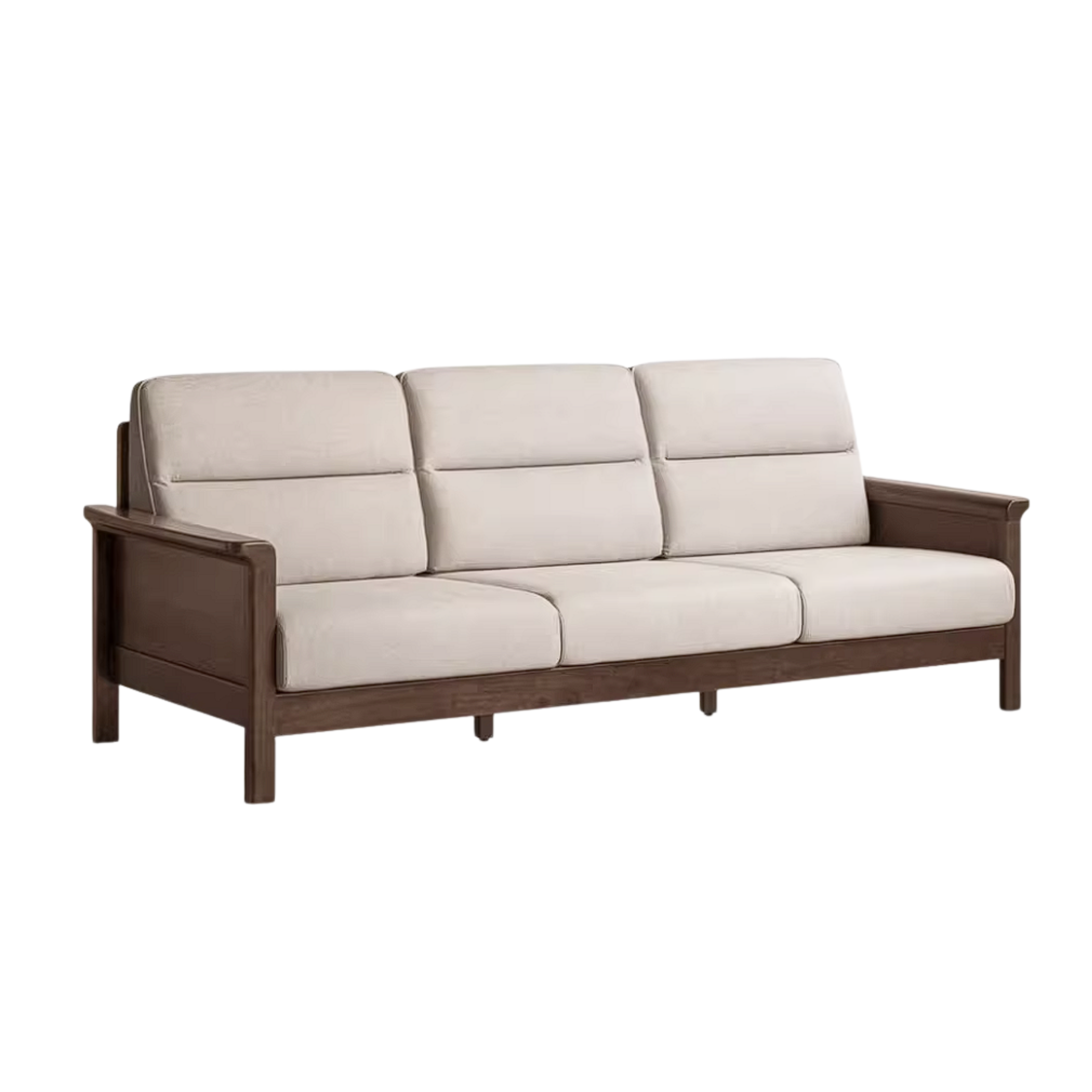 Golden Sandalwood Solid Wood Sofa with Soft Fabric Cushions