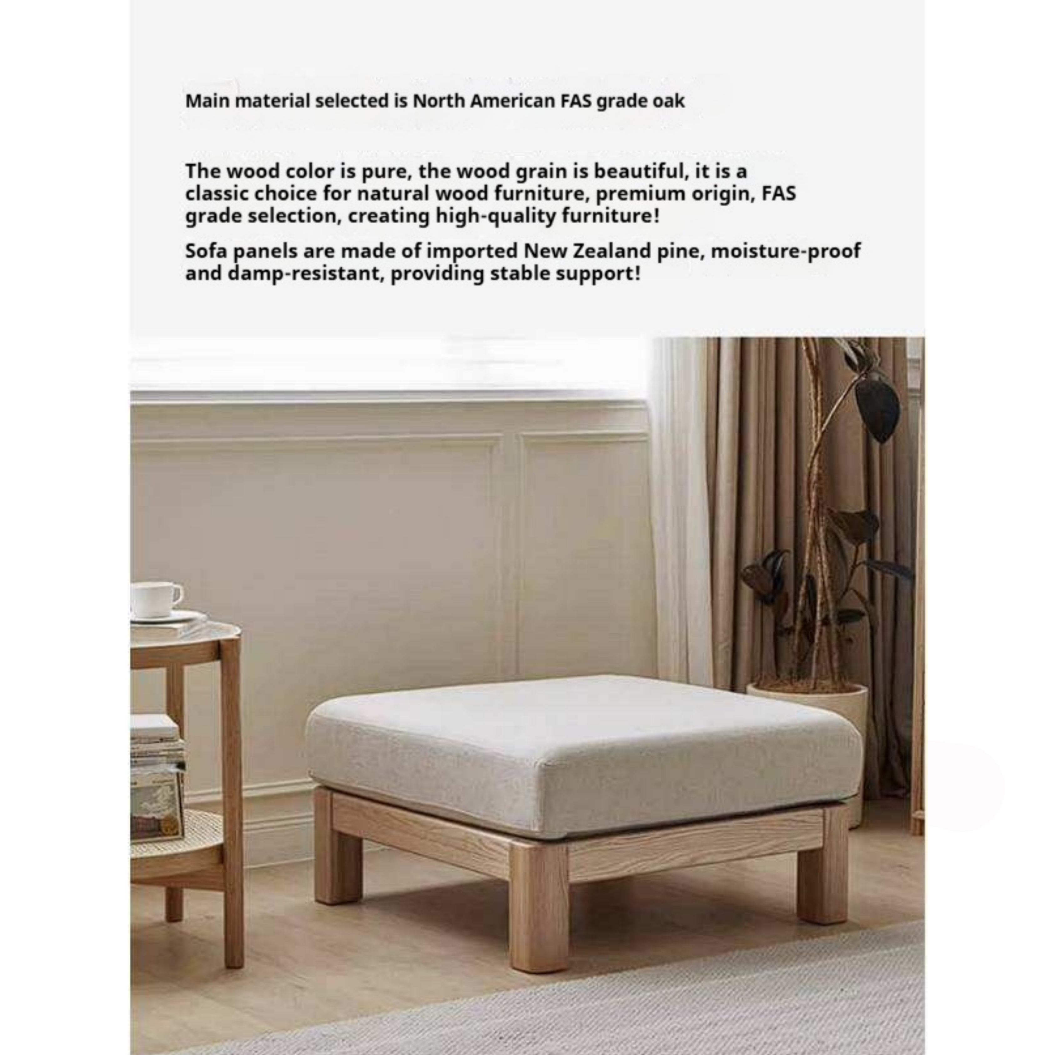 Oak Solid Wood Corner Sofa with Modern Fabric Upholstery