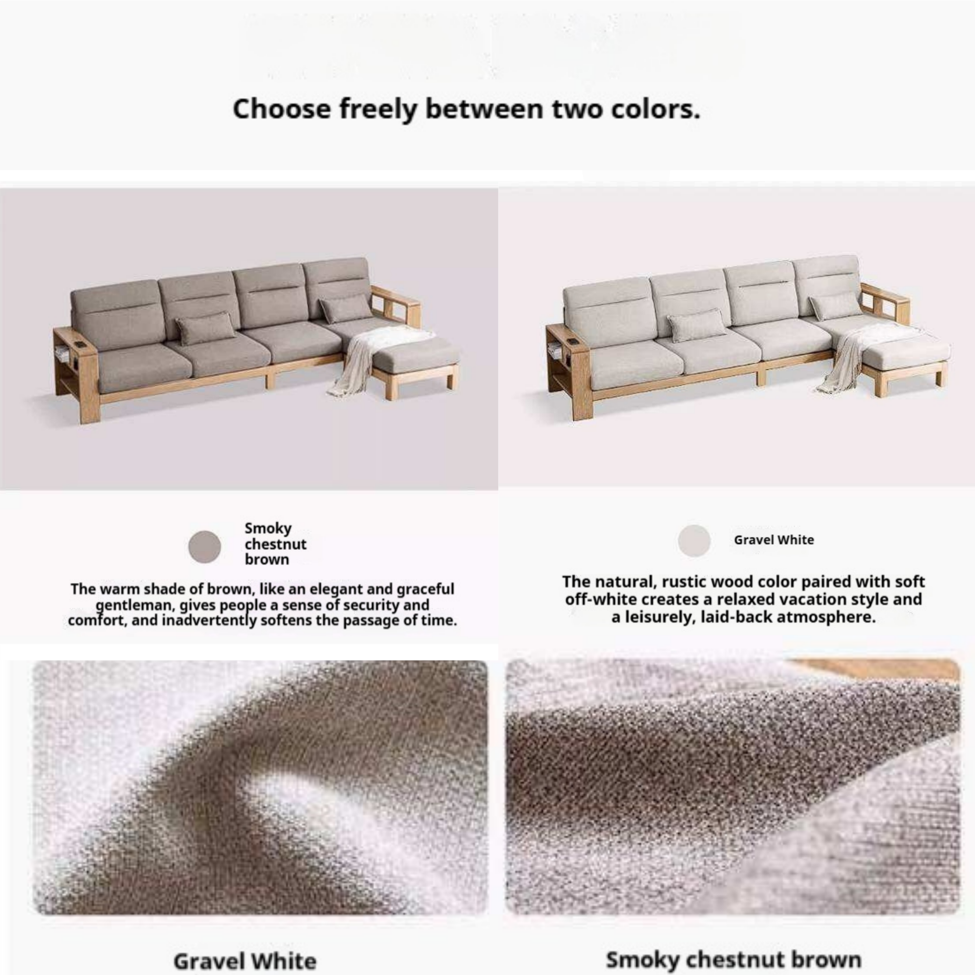 Oak Solid Wood Corner Sofa with Modern Fabric Upholstery