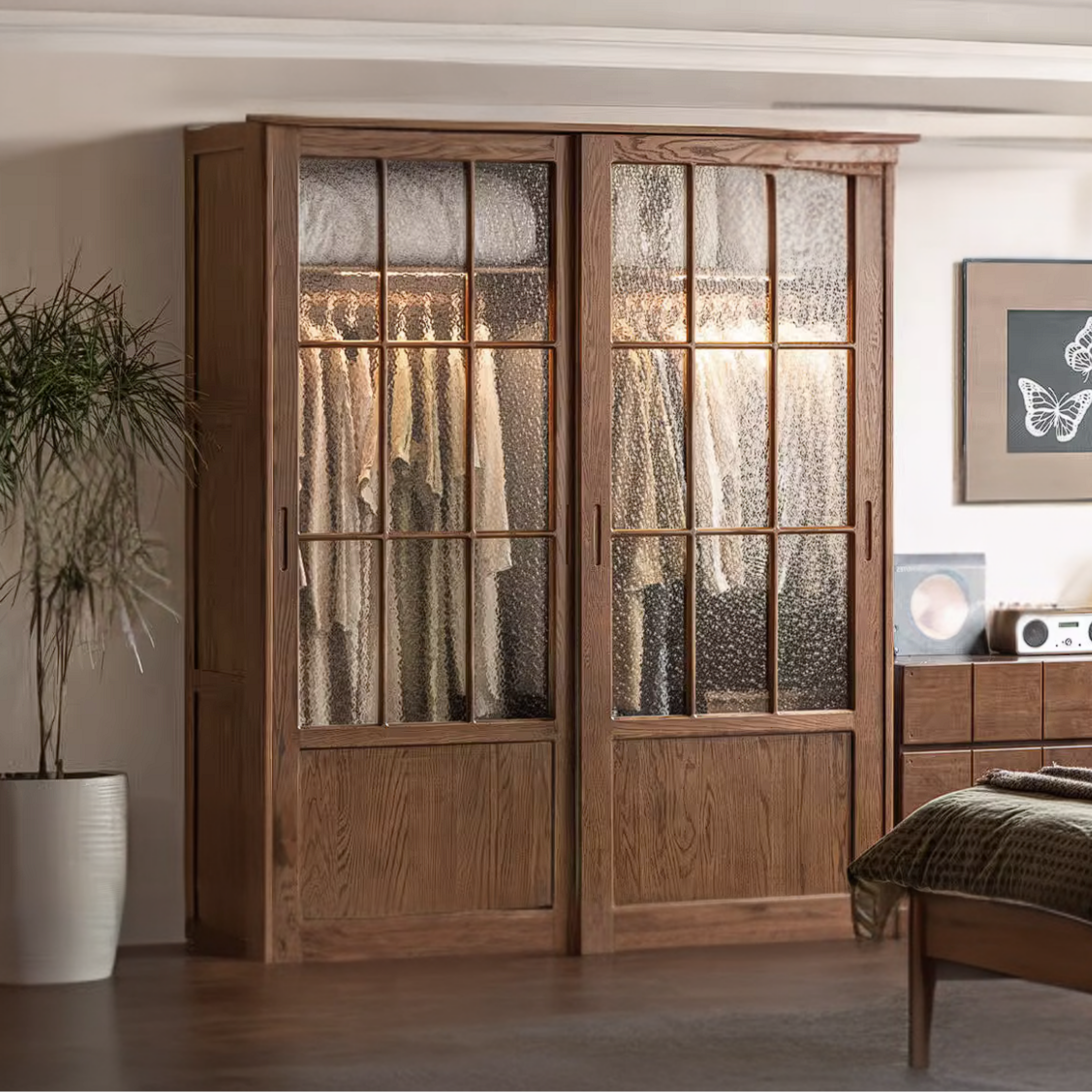 Oak Solid Wood Wardrobe with Songshi Aesthetic Storage Design