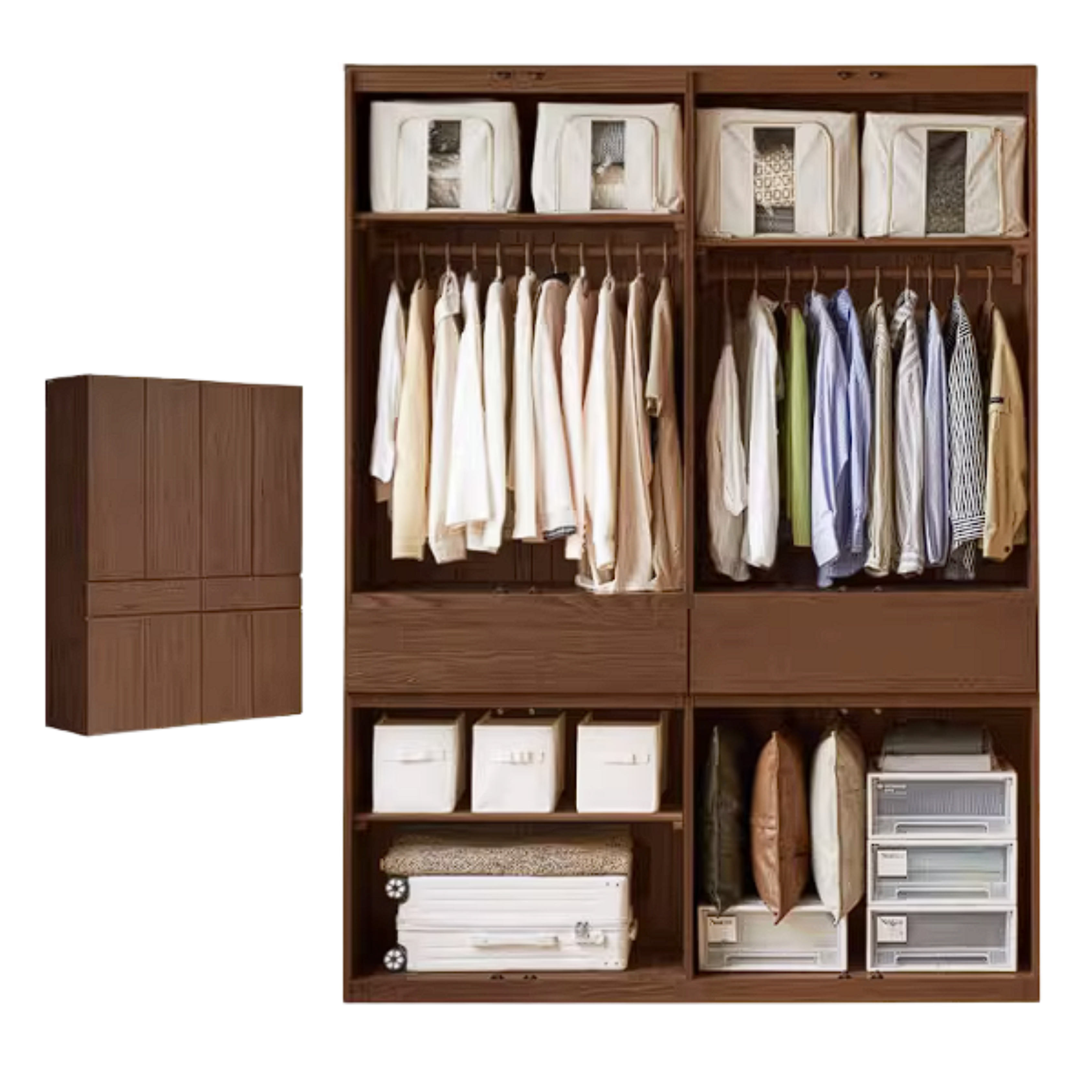 Oak Solid Wood Double Door Wardrobe with pull-out storage drawers Design