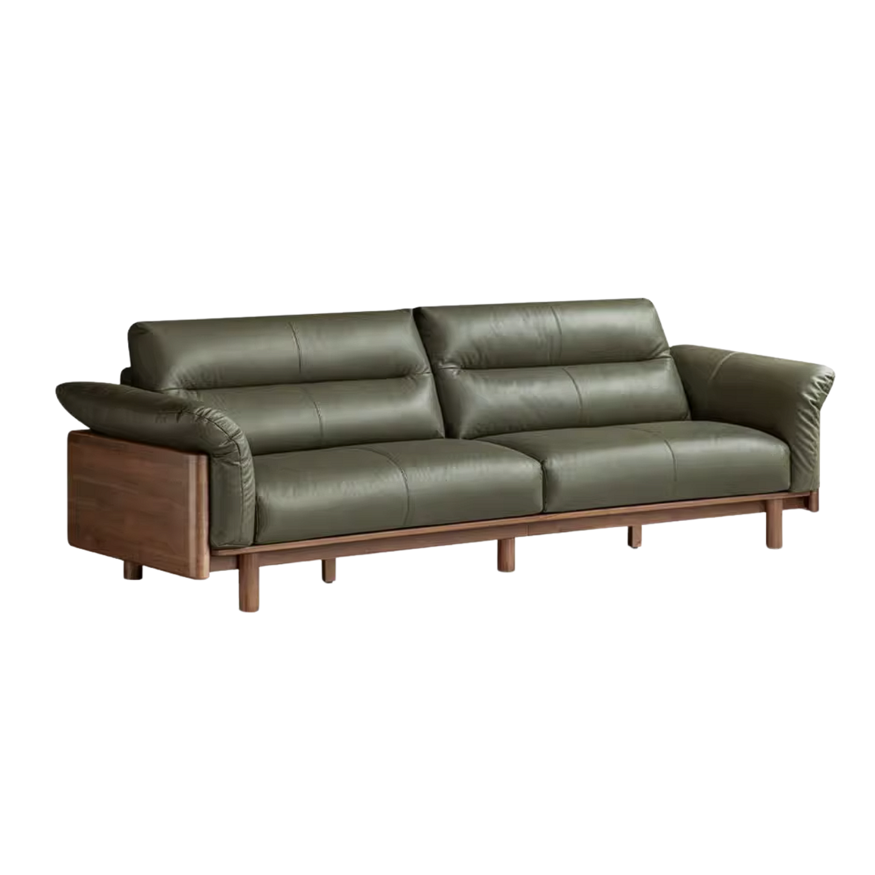 Black Walnut Solid Wood Genuine Leather Sofa with High Back