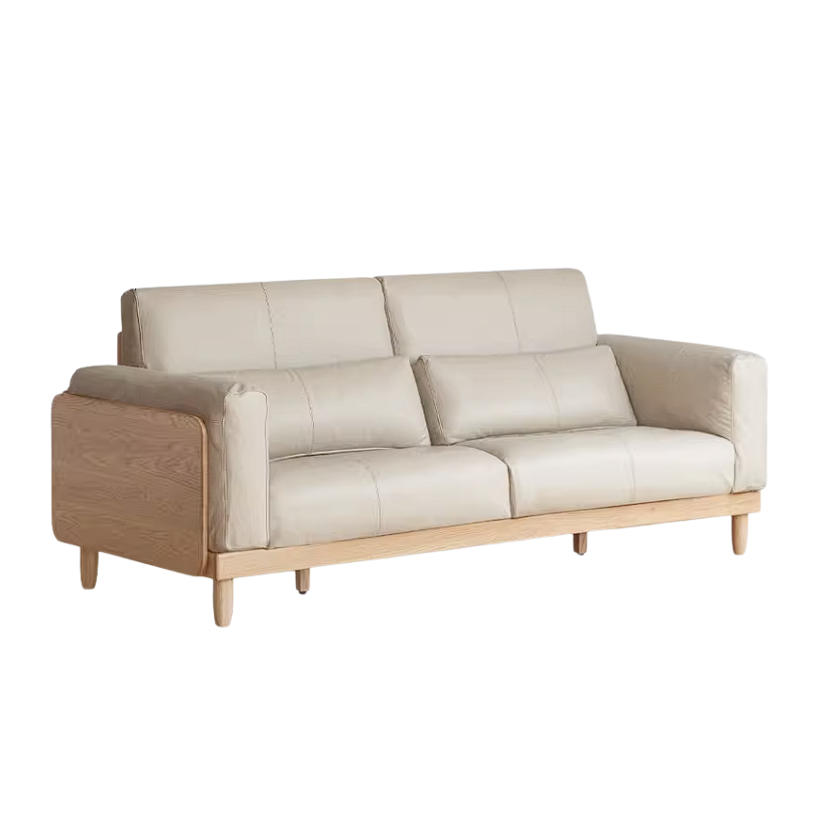 Oak Solid Wood Sofa with Rounded Arms, Low-Profile Design
