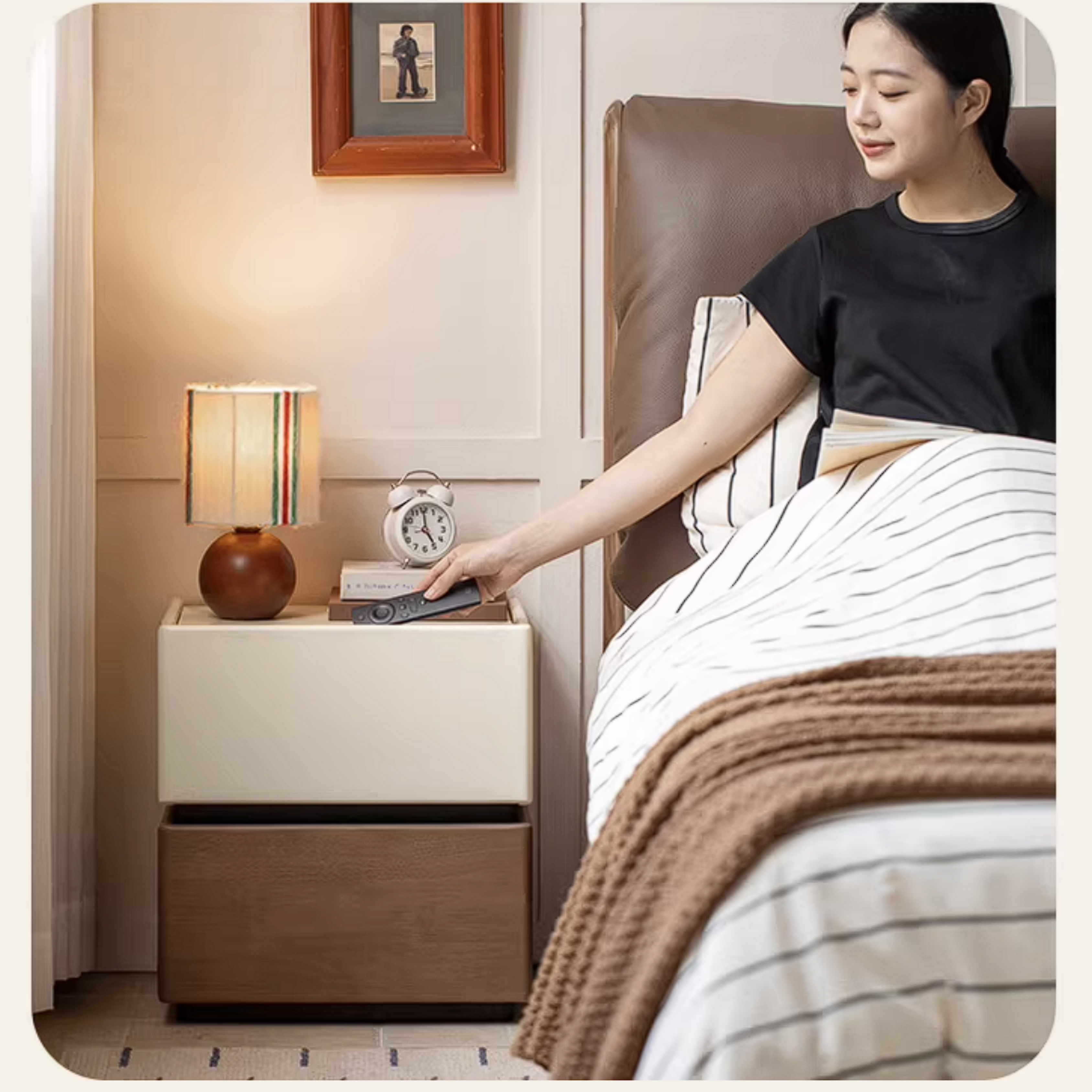 Rubberwood Solid Wood Two-Tone Nightstand