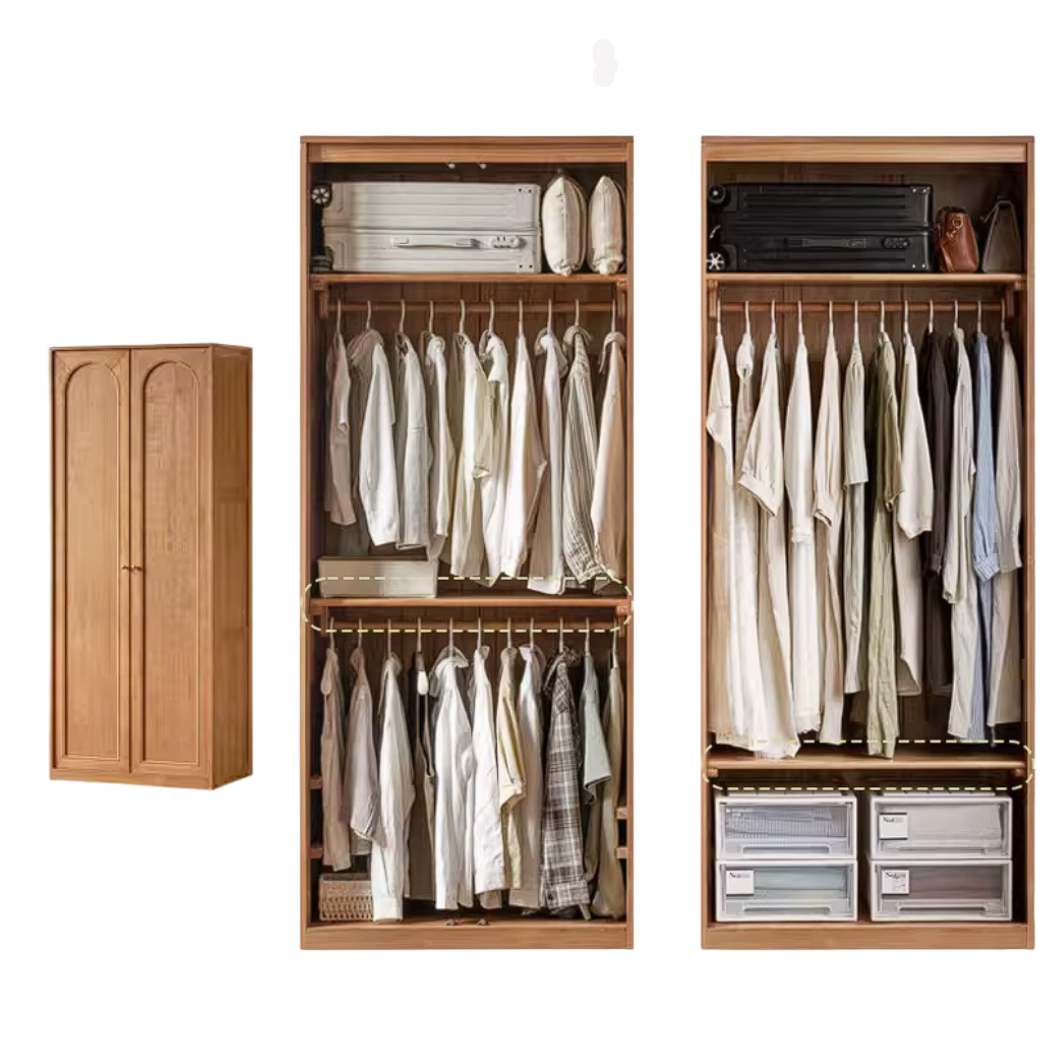 Cherry Solid Wood Wardrobe with French Retro Style Double Door Design