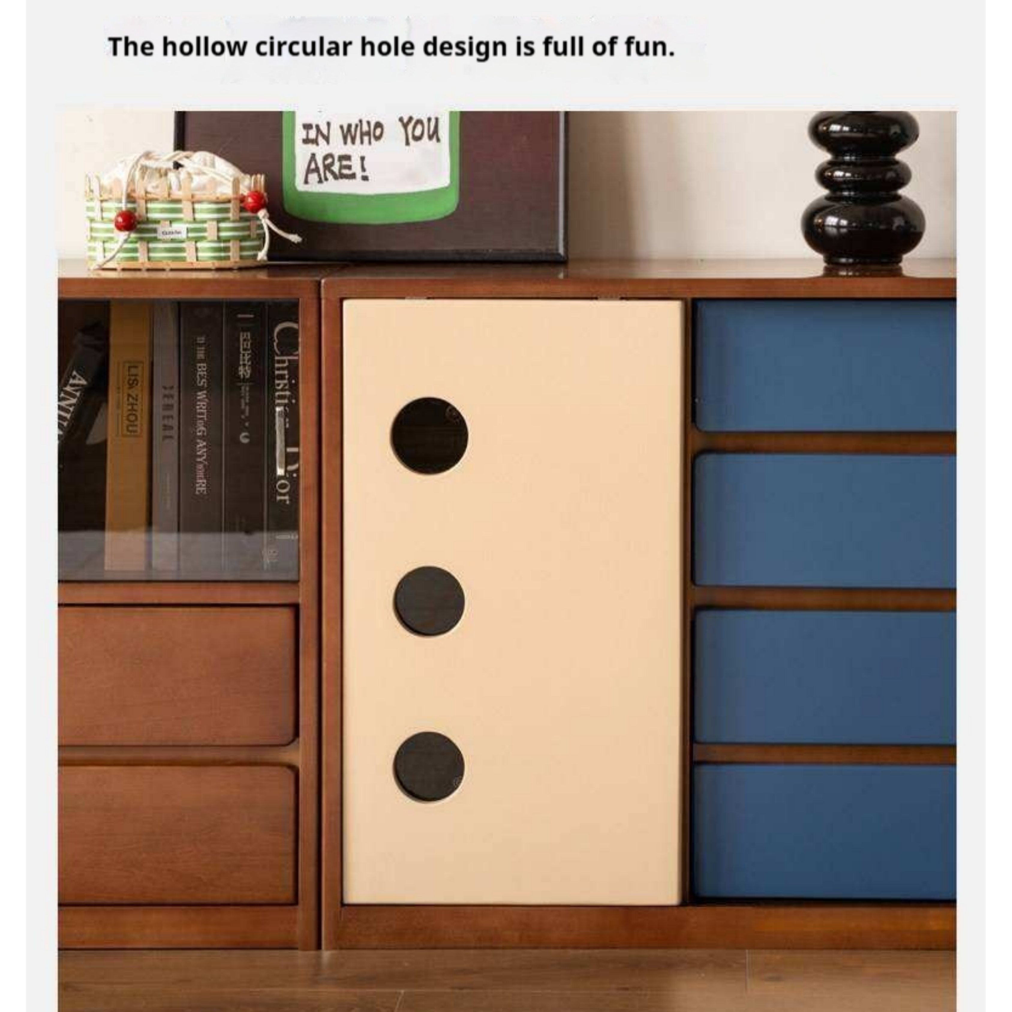 Poplar Solid Wood TV Cabinet with Vintage Style Modular Storage Design