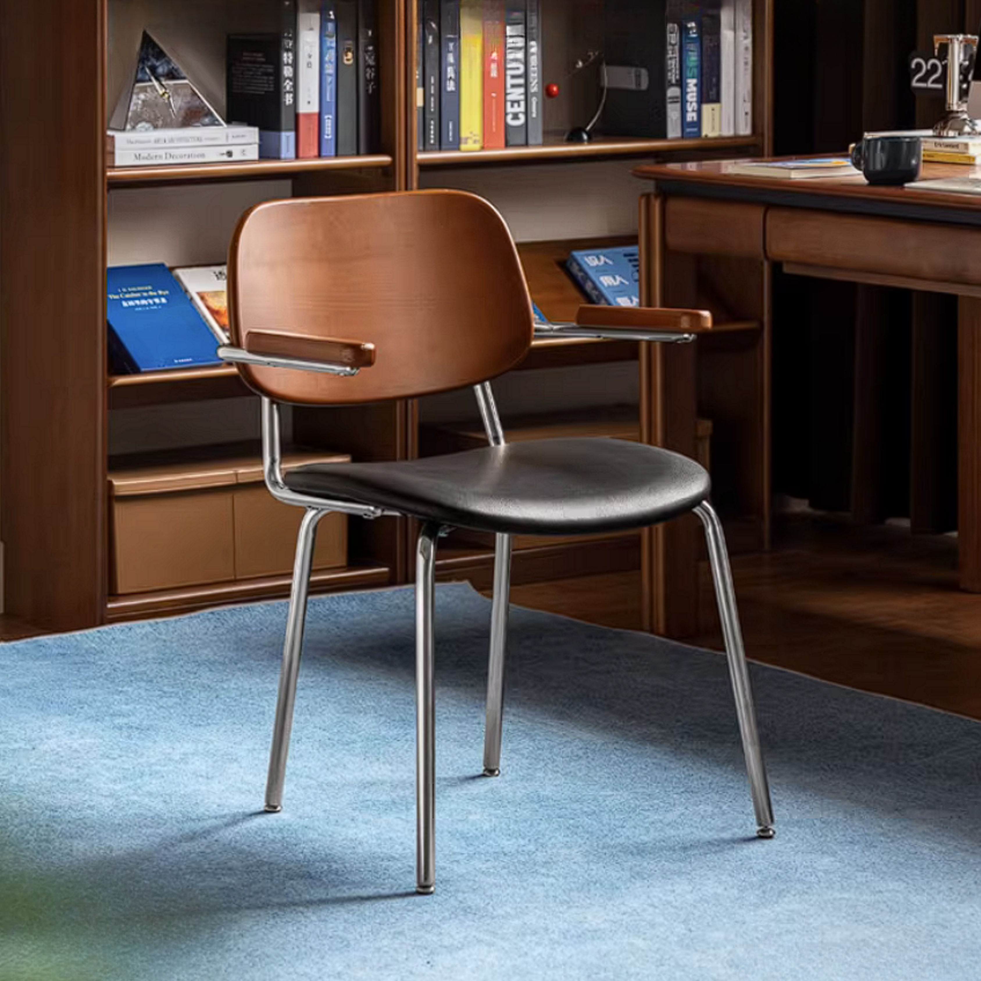 Beech Solid Wood Armchair, Bauhaus Style Backrest Chair for Home Office