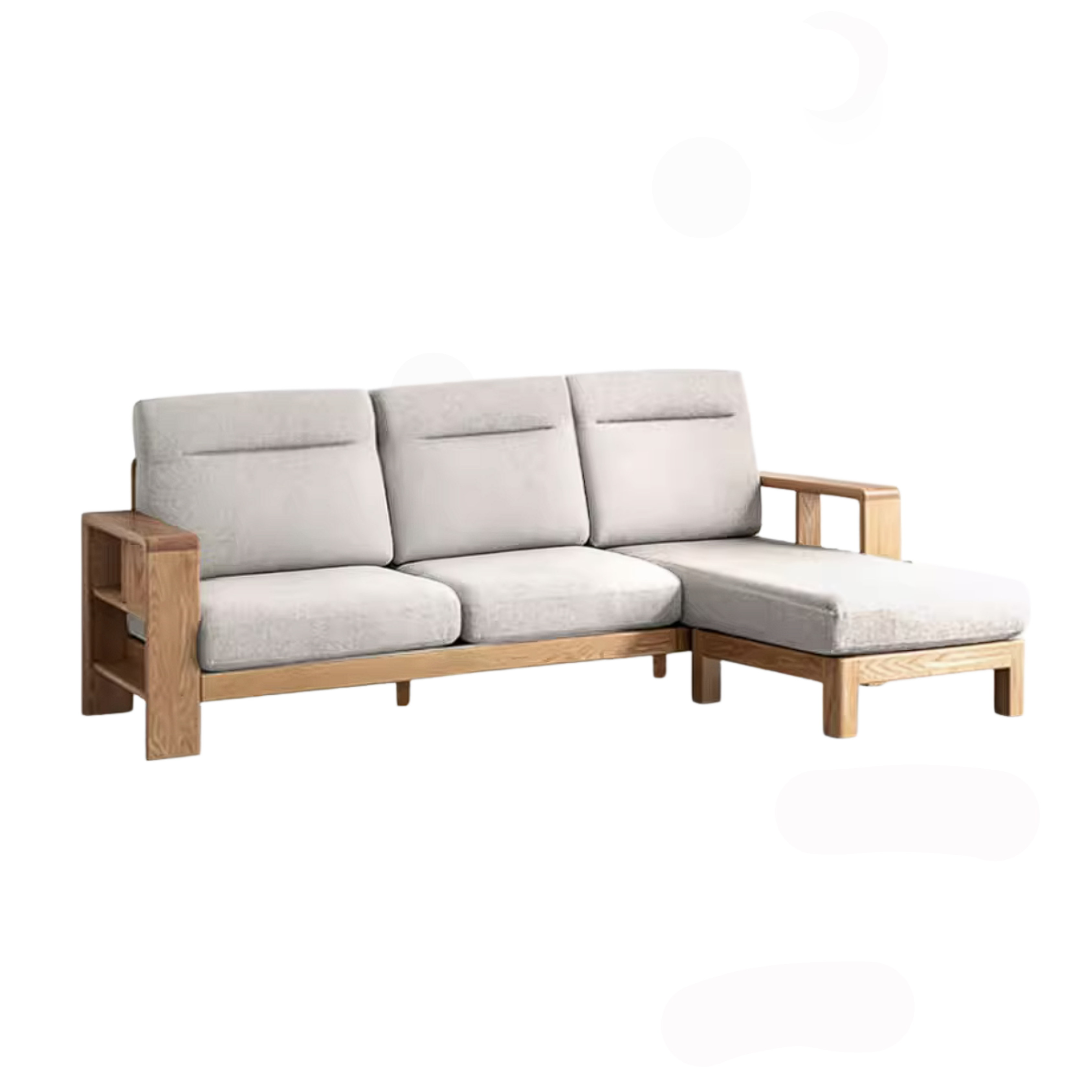 Oak Solid Wood Corner Sofa with Modern Fabric Upholstery