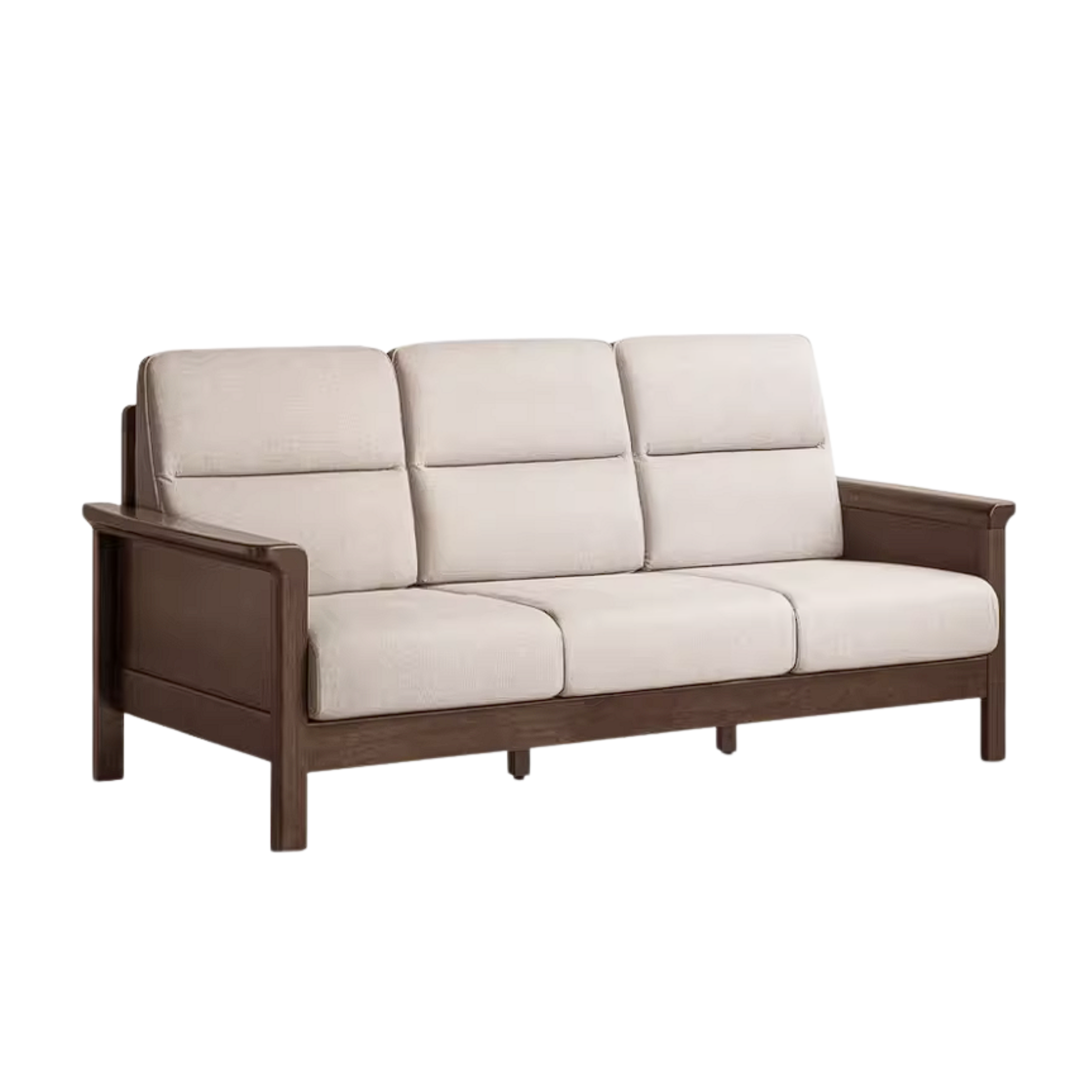 Golden Sandalwood Solid Wood Sofa with Soft Fabric Cushions
