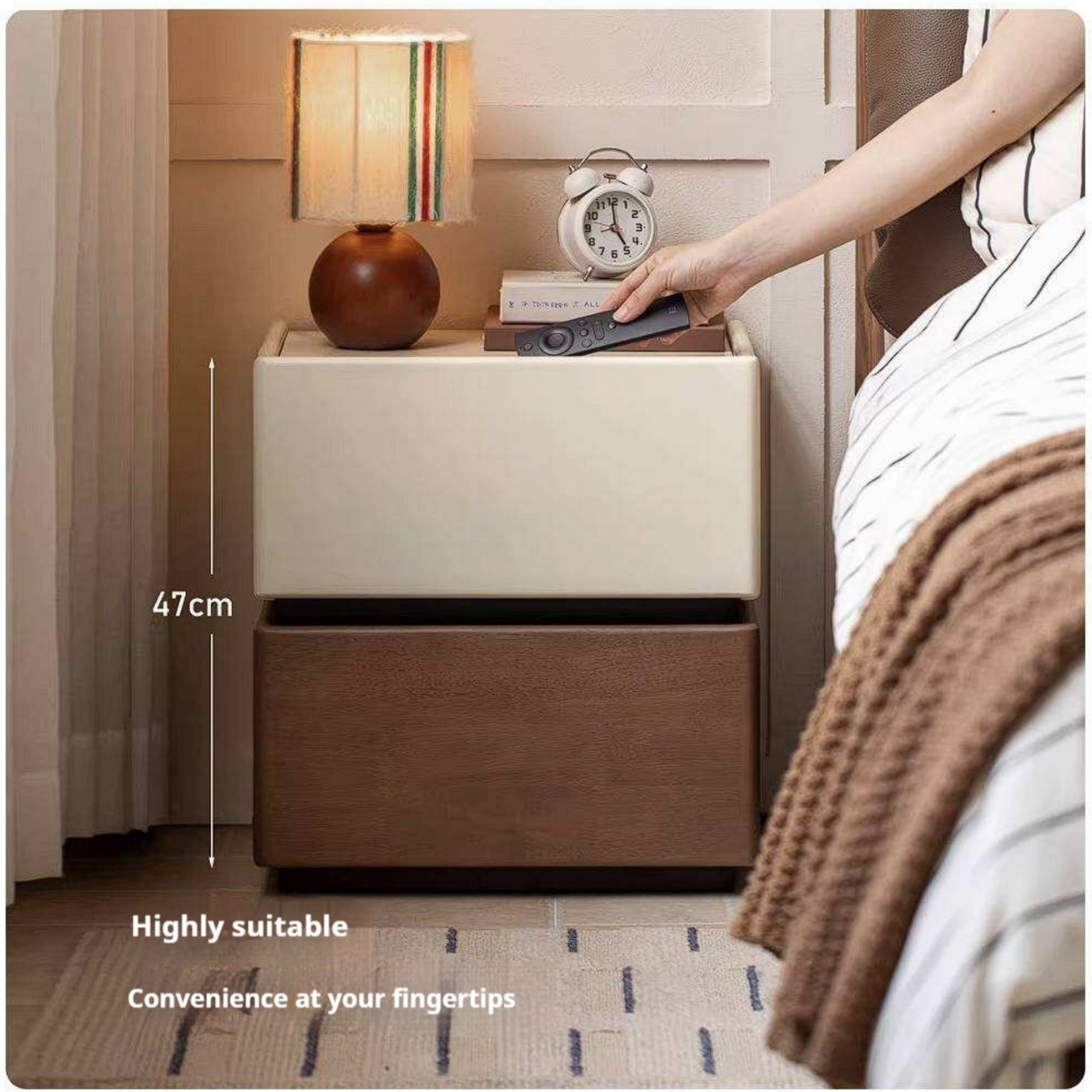 Rubberwood Solid Wood Two-Tone Nightstand