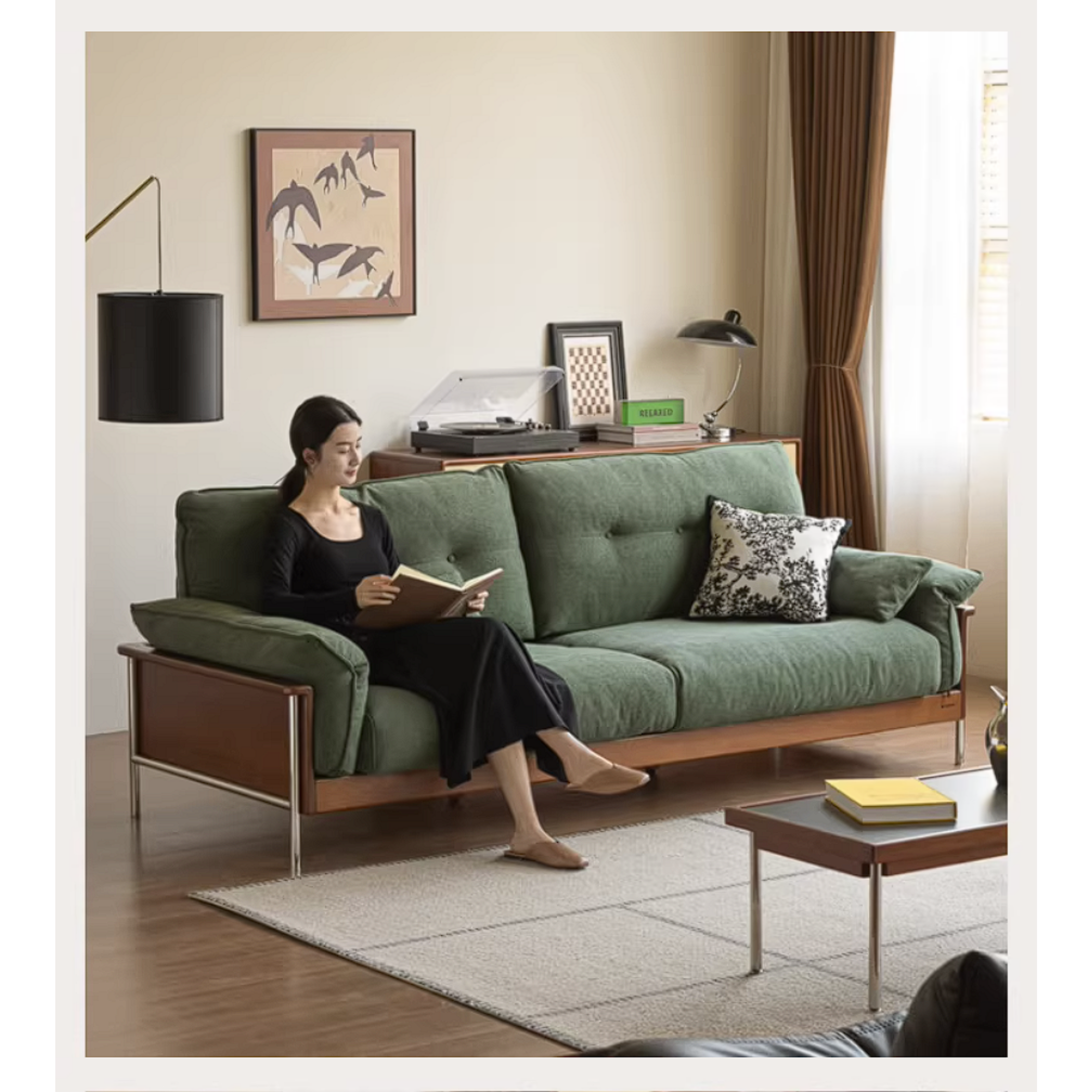 Poplar Solid Wood Sofa with Mid Century Inspired Design