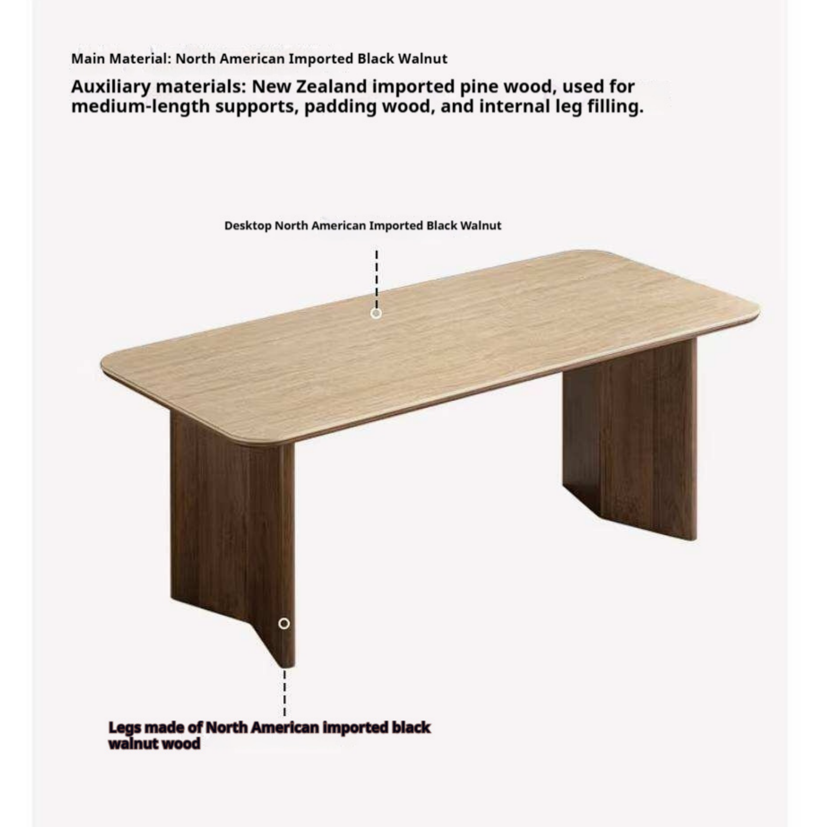 Black Walnut Solid Wood Trestle Dining Table with Stone Top and Panel Legs