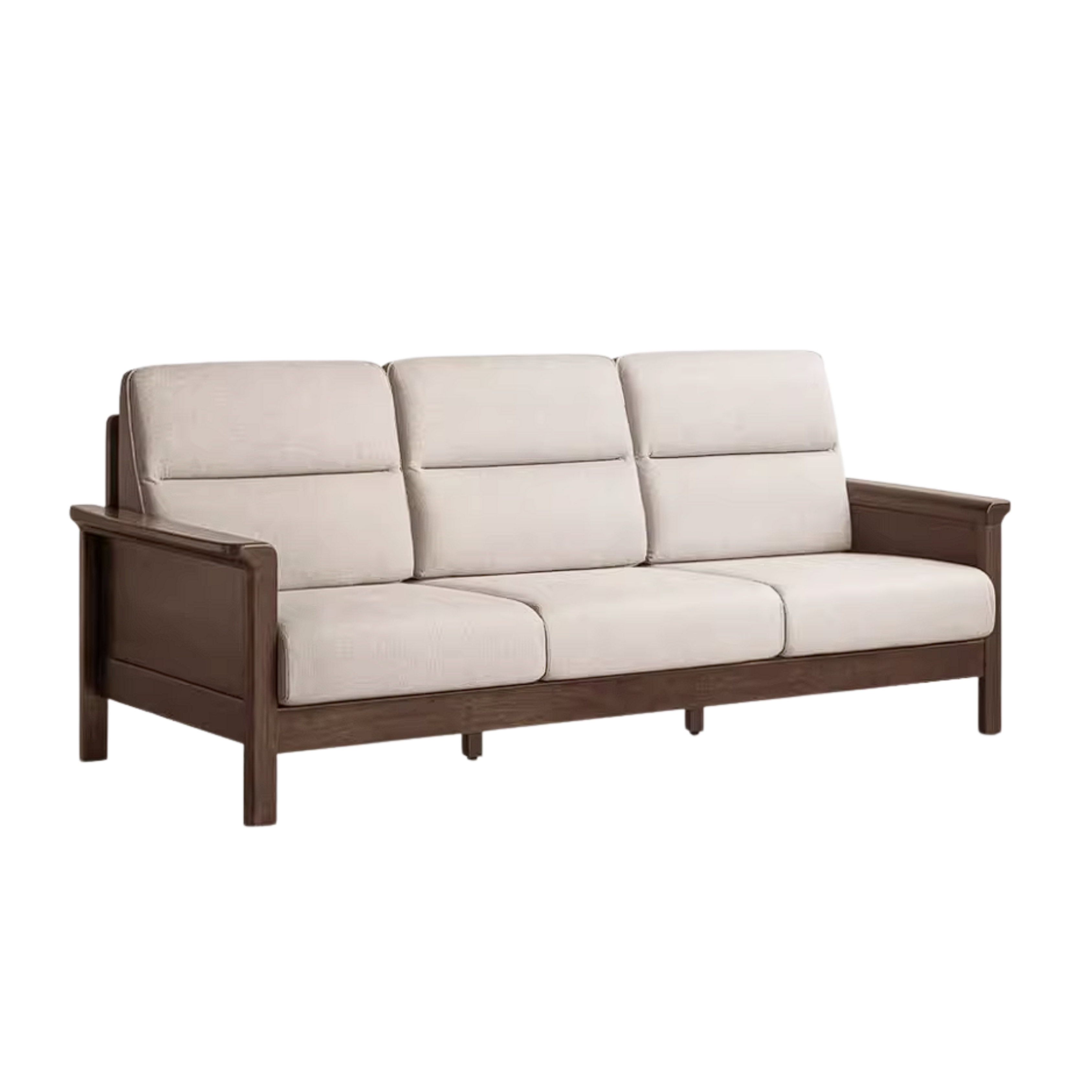 Golden Sandalwood Solid Wood Sofa with Soft Fabric Cushions