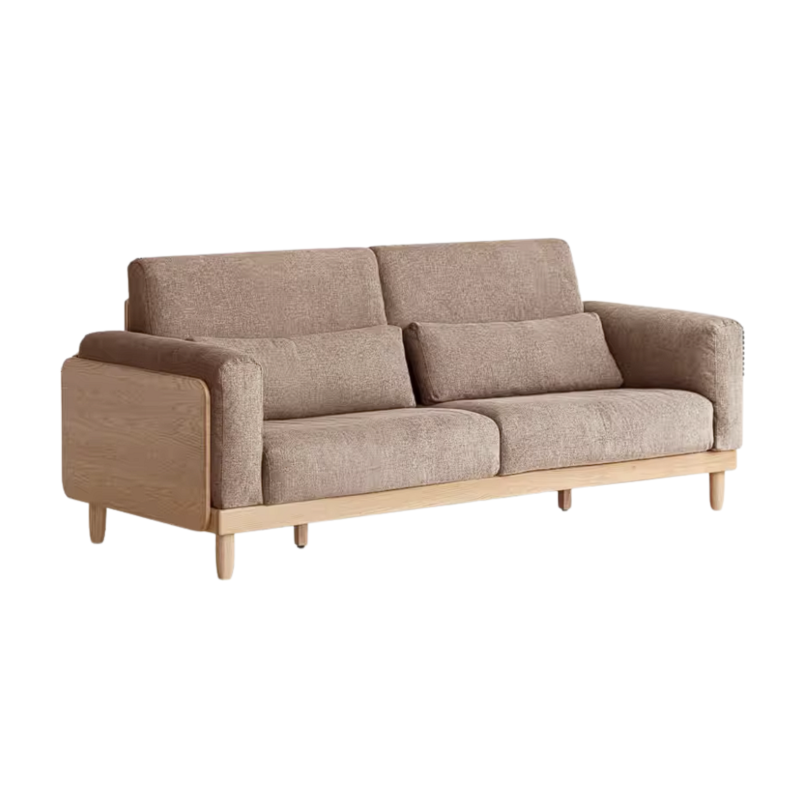 Oak Solid Wood Sofa with Rounded Arms, Low-Profile Design