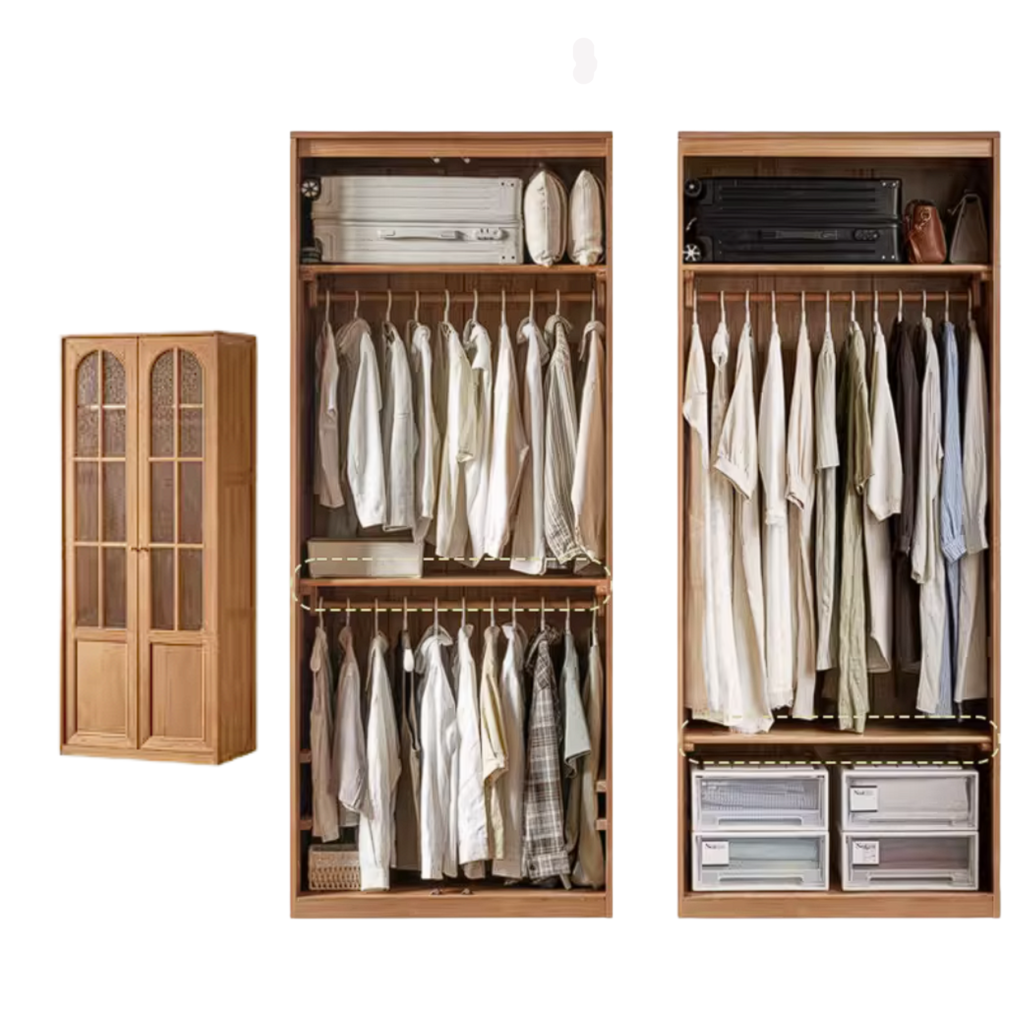 Cherry Solid Wood Wardrobe with French Retro Style Double Door Design