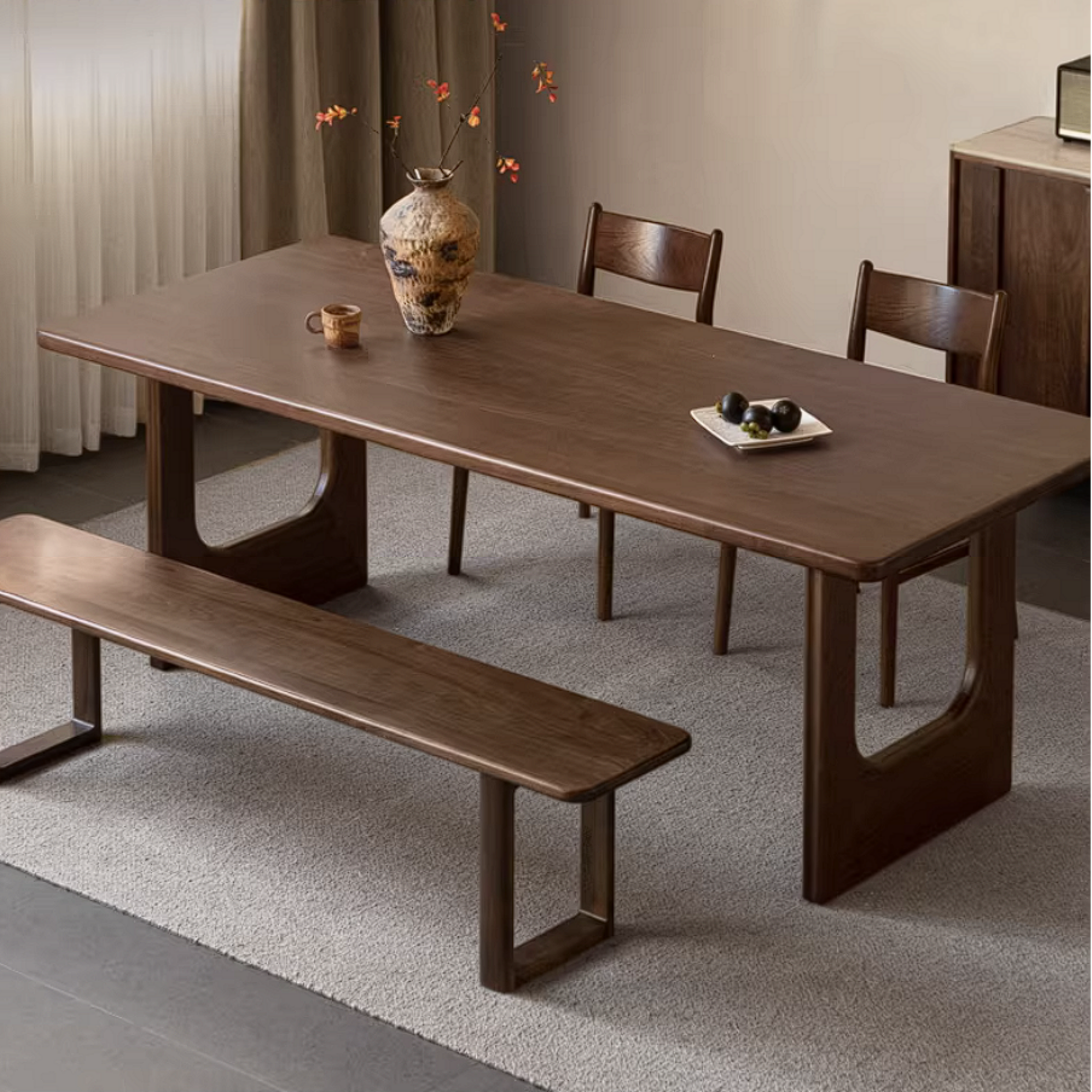Sandalwood Solid Wood Dining Table with Thick Rectangular Top