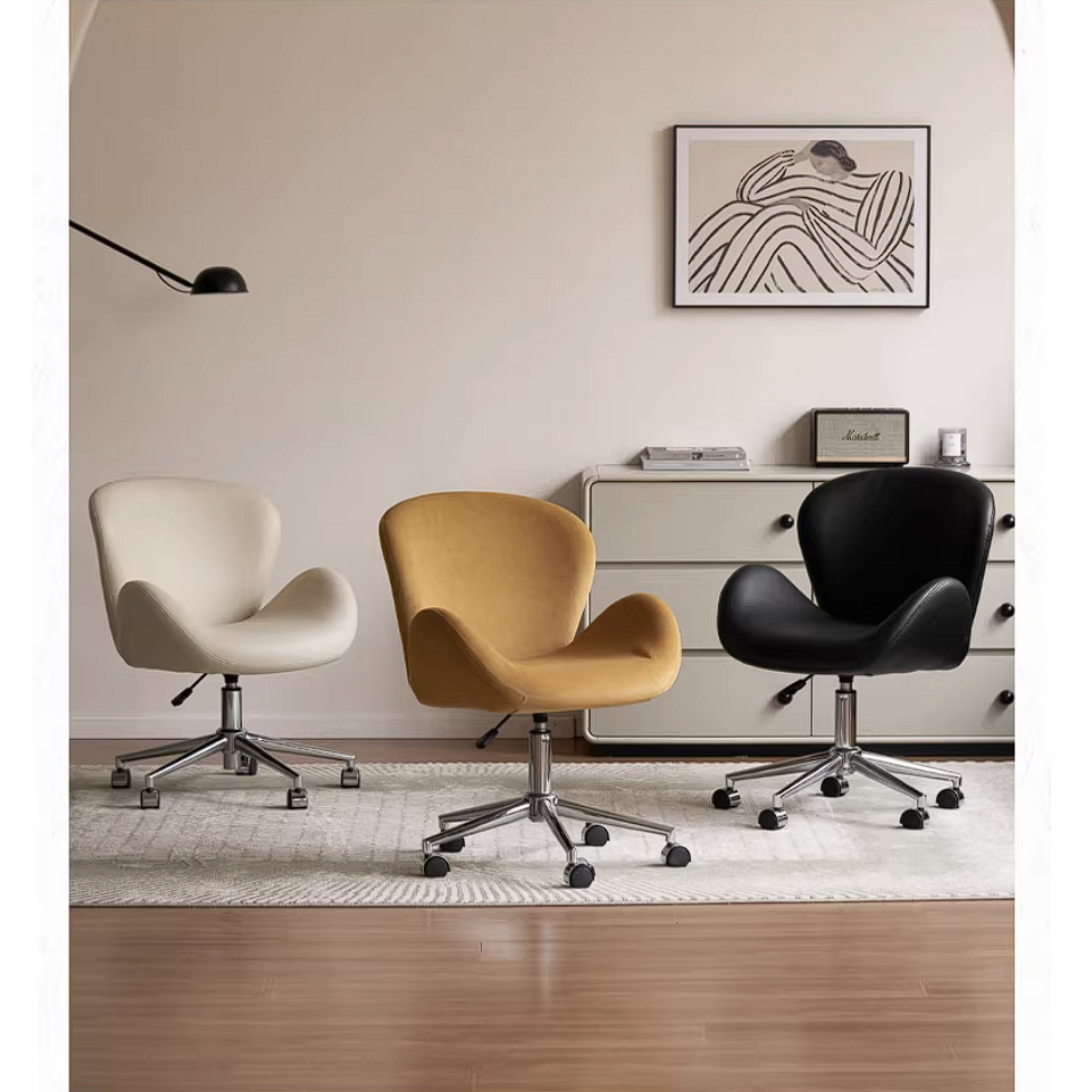 Swan-Style Swivel Office Chair with Chrome Base