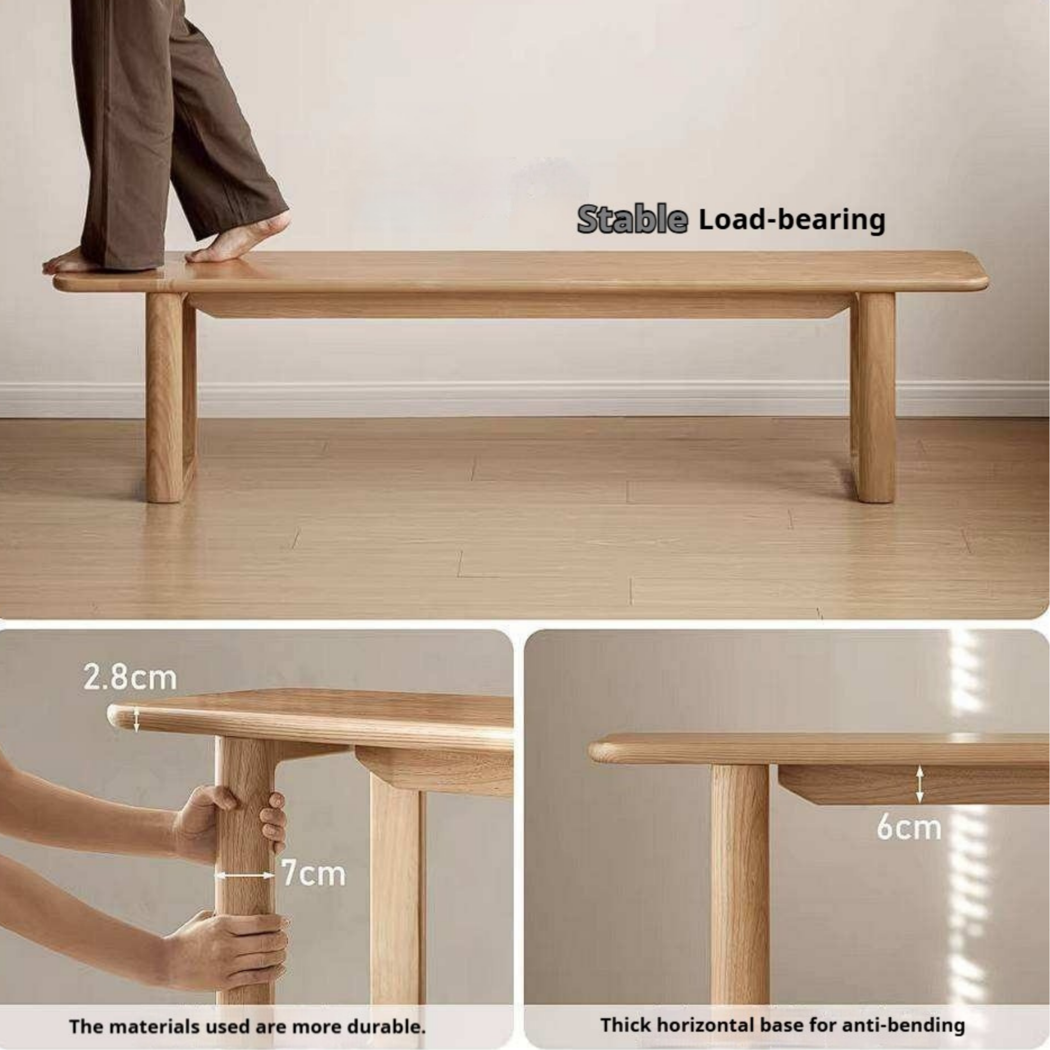 Oak, Ash Solid Wood Long Bench with Modern Minimalist Design