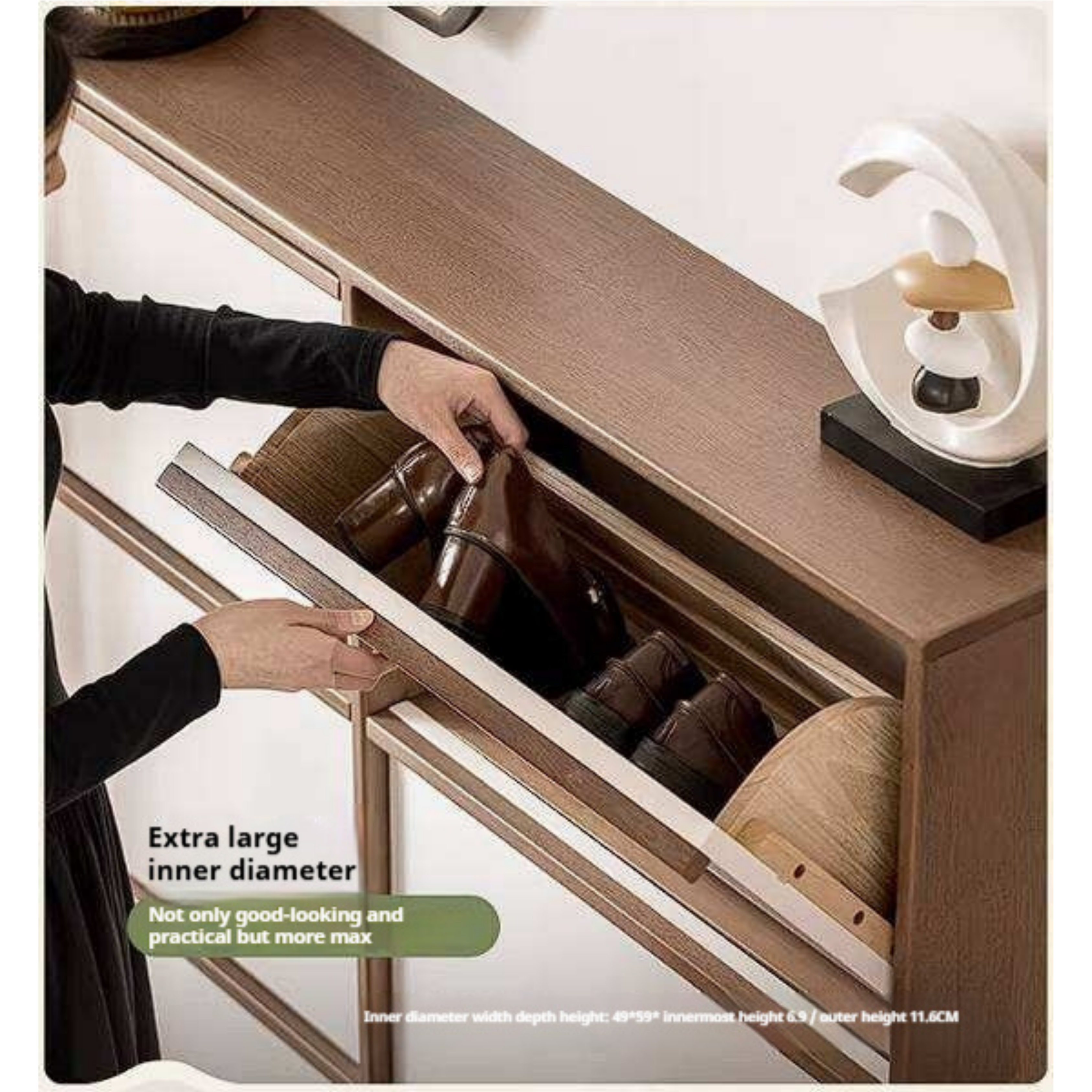 Rubberwood Solid Wood Flip Door Shoe Cabinet, Mid Century Slim Wall Mounted Entryway Storage Organizer