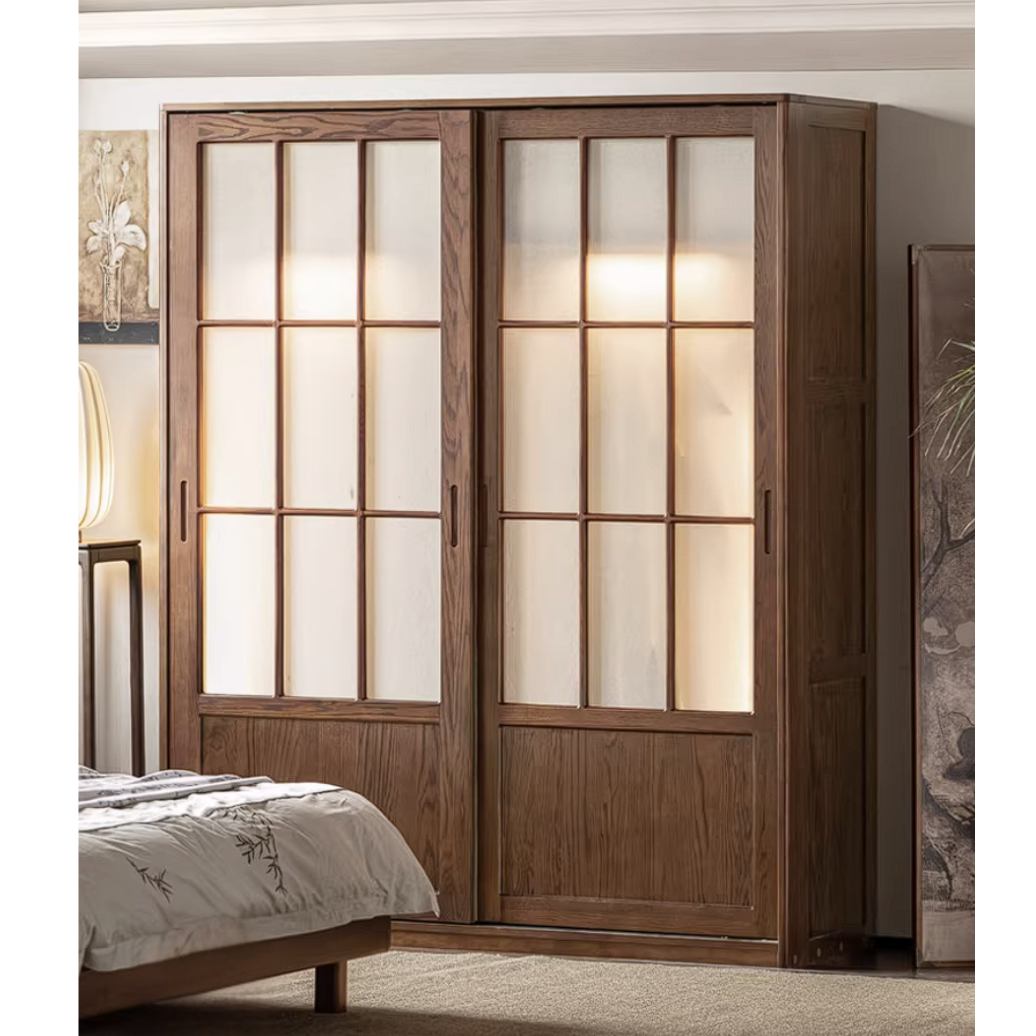 Oak Solid Wood Wardrobe with Songshi Aesthetic Storage Design