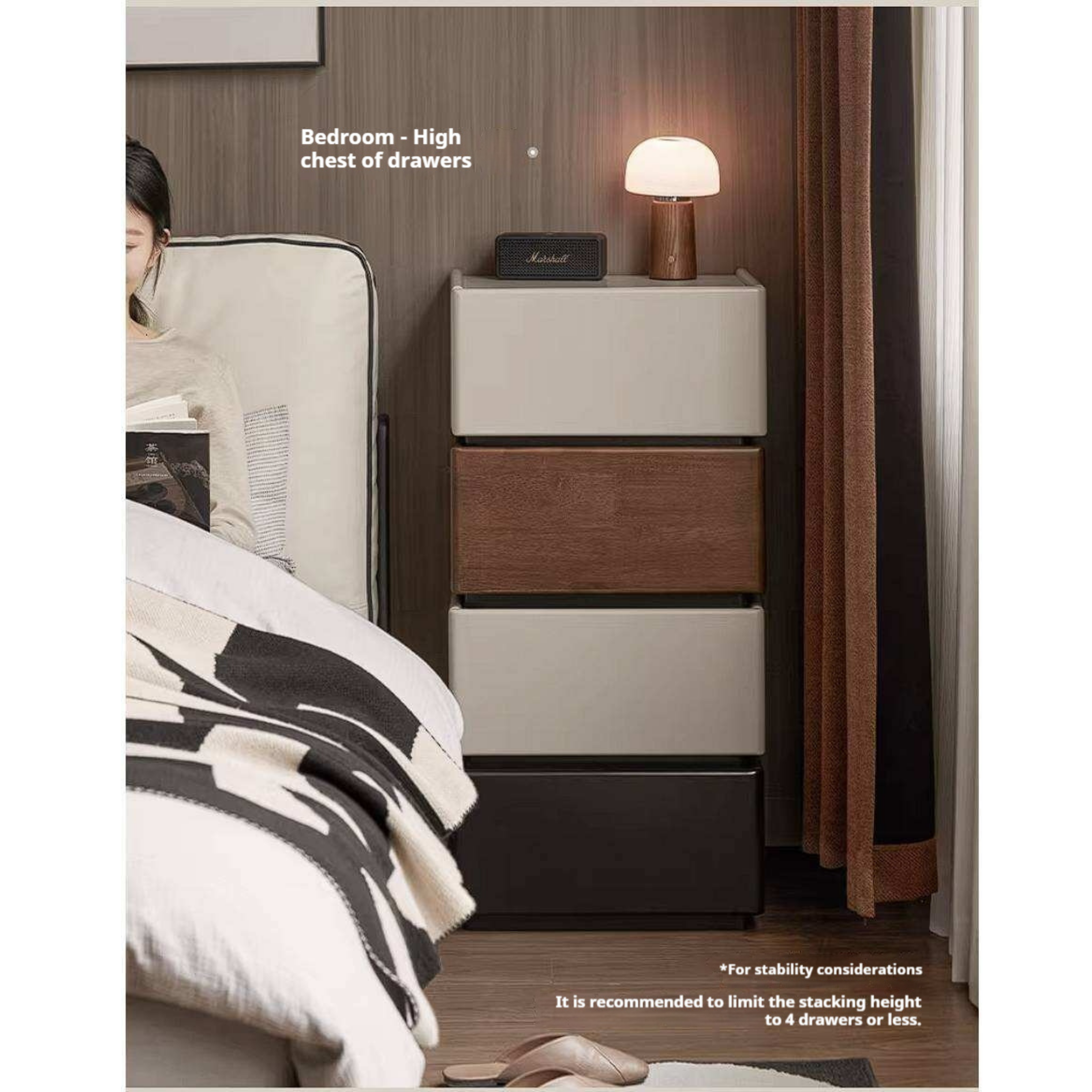 Rubberwood Solid Wood Bedside Cabinet with Modern Simple Storage