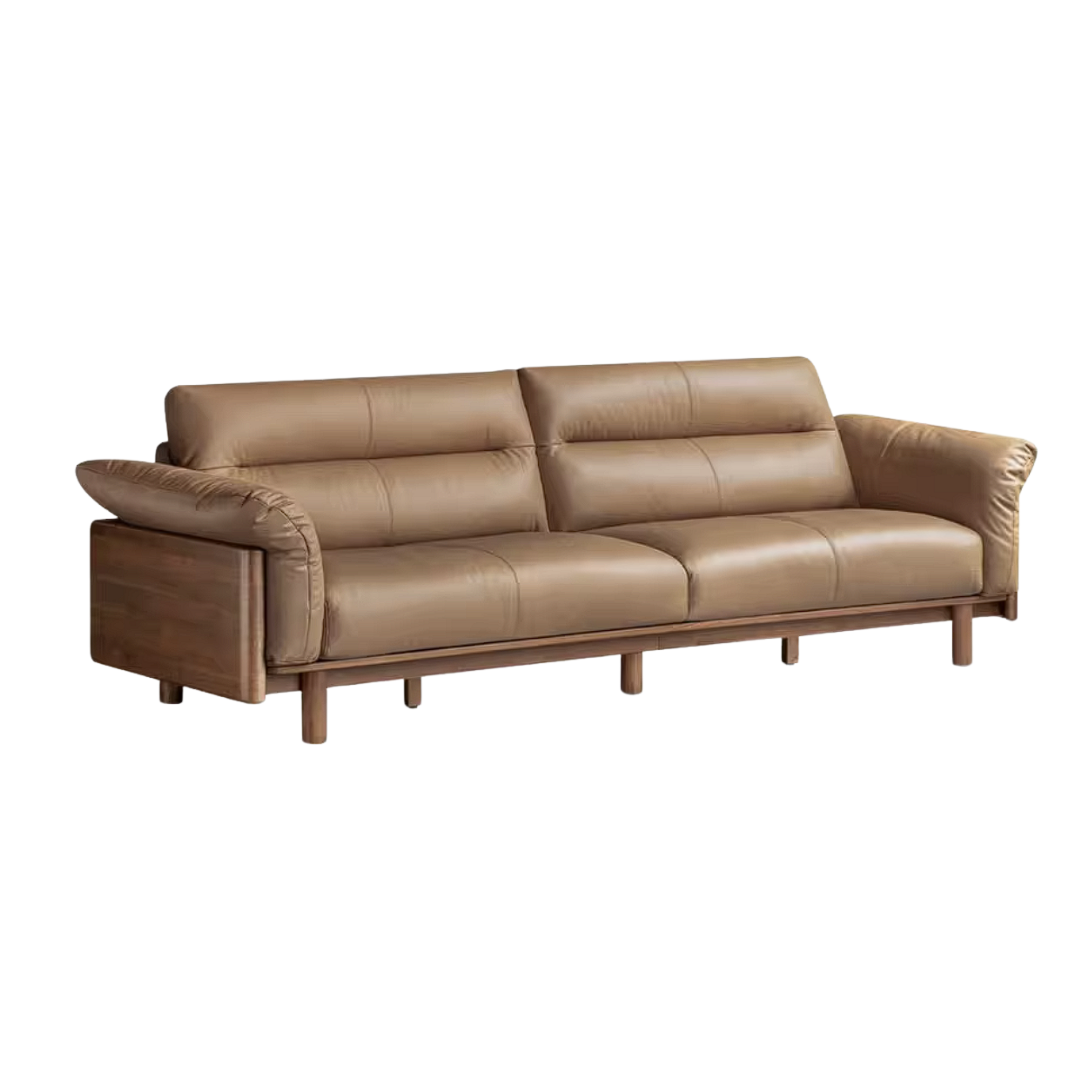 Black Walnut Solid Wood Genuine Leather Sofa with High Back