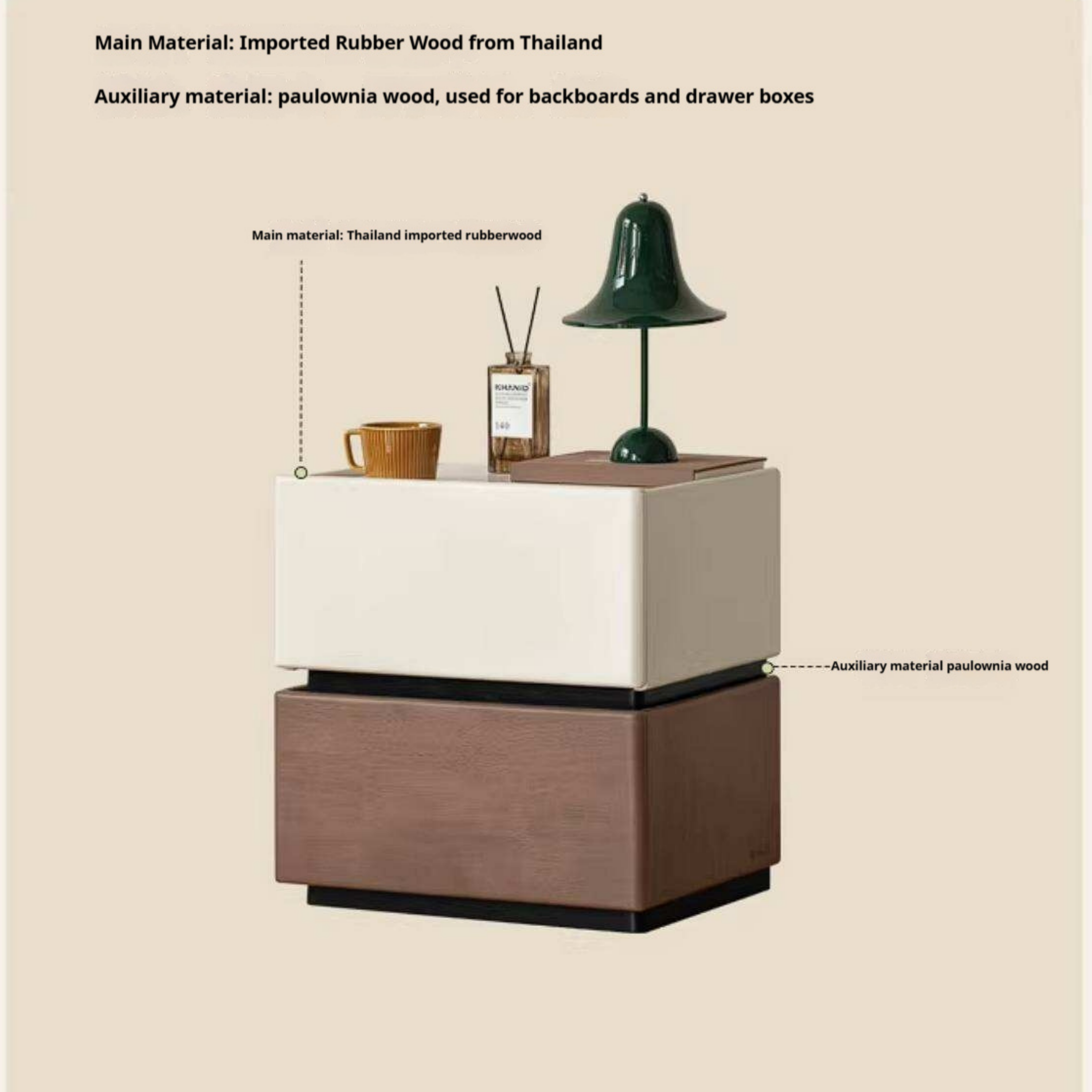 Rubberwood Solid Wood Two-Tone Nightstand