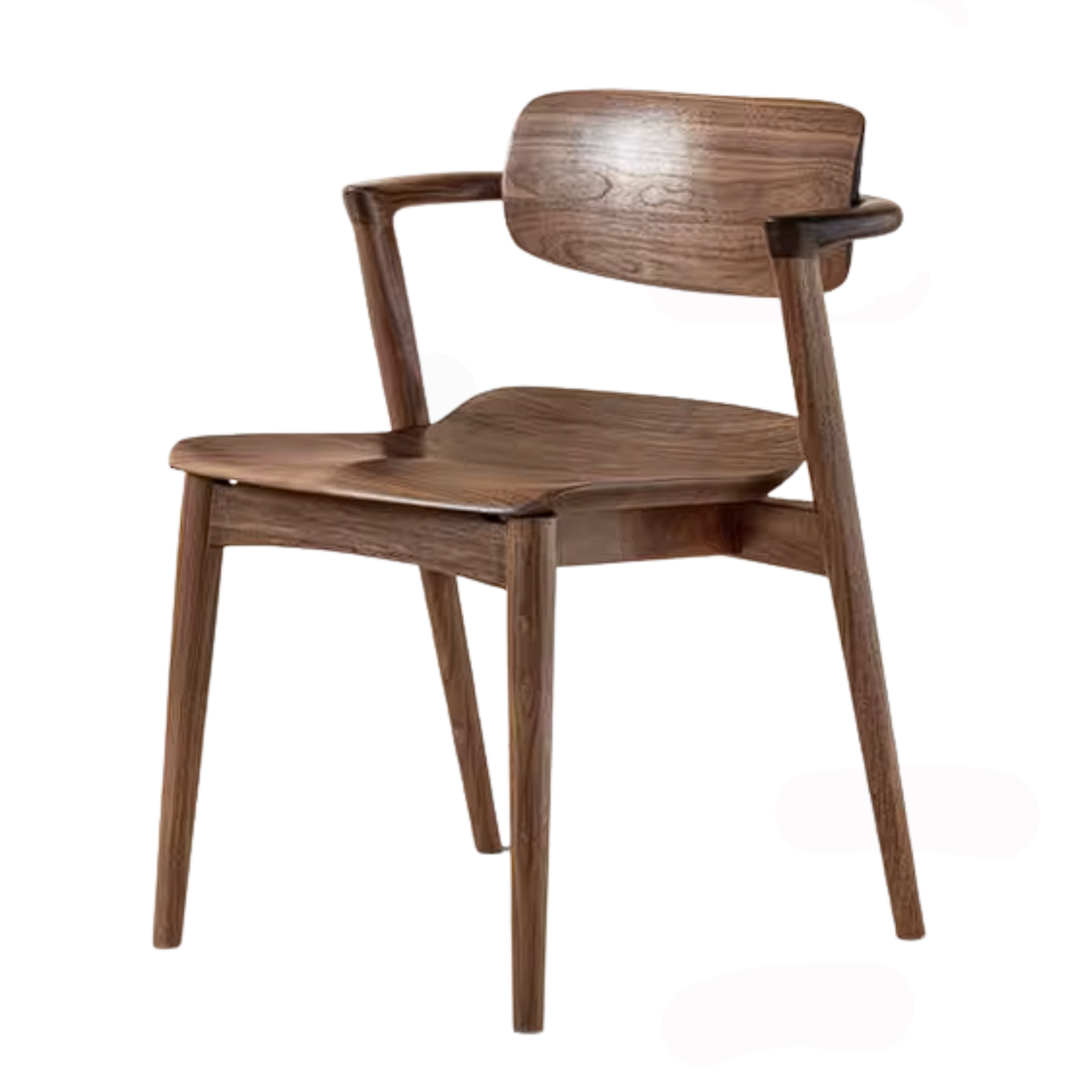 Black Walnut Solid Wood Bentwood Dining Chair with Curved Back and Saddle Seat