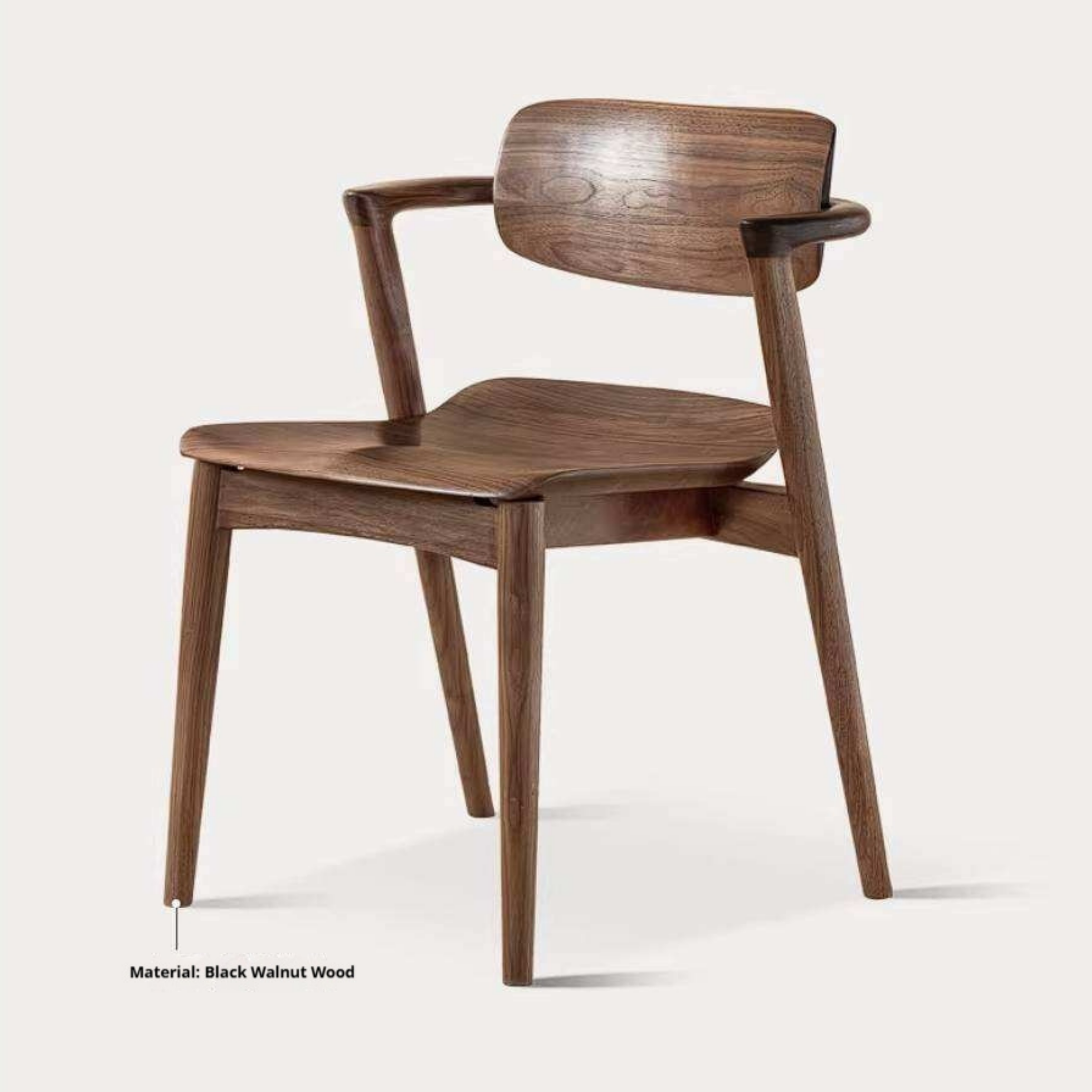 Black Walnut Solid Wood Bentwood Dining Chair with Curved Back and Saddle Seat