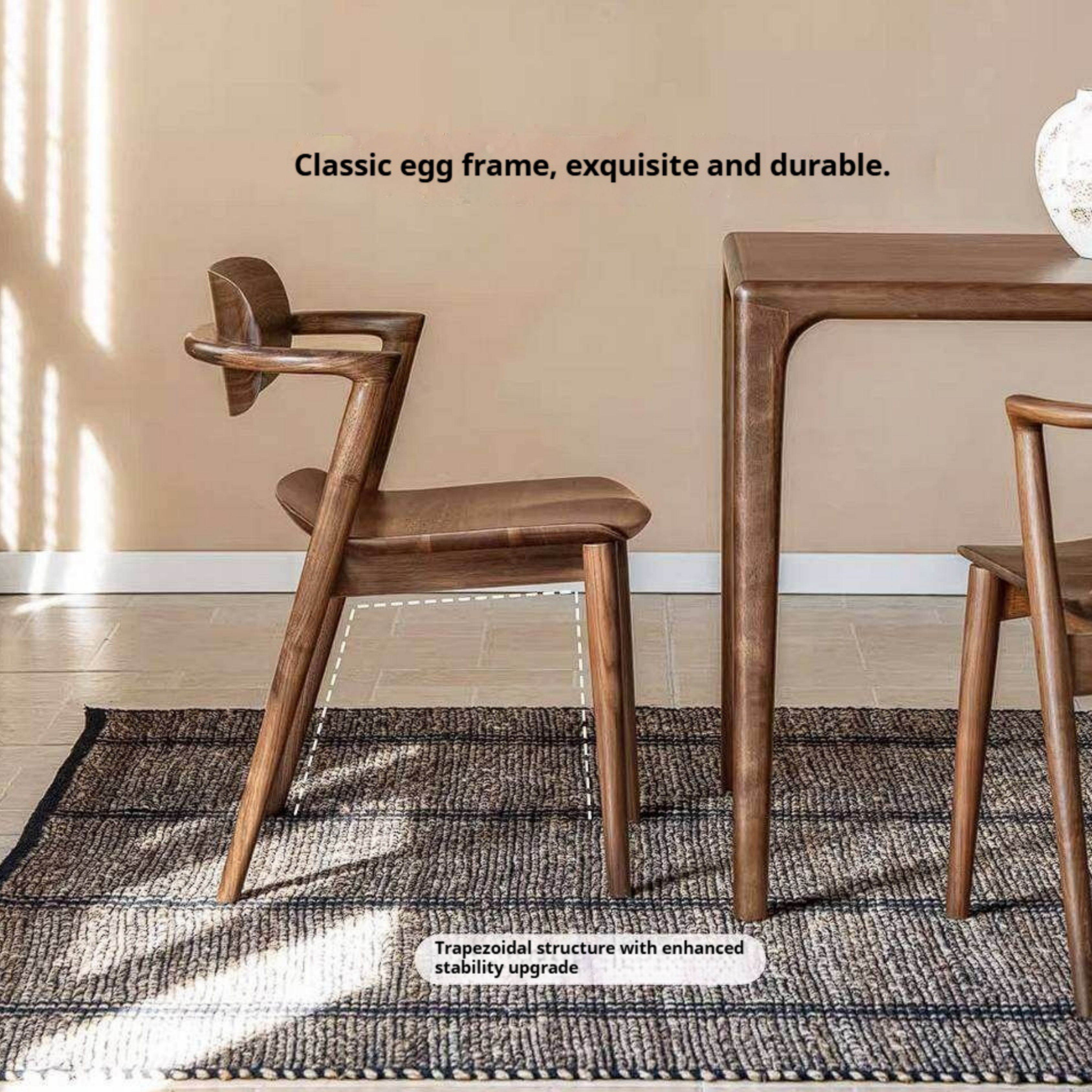 Black Walnut Solid Wood Bentwood Dining Chair with Curved Back and Saddle Seat