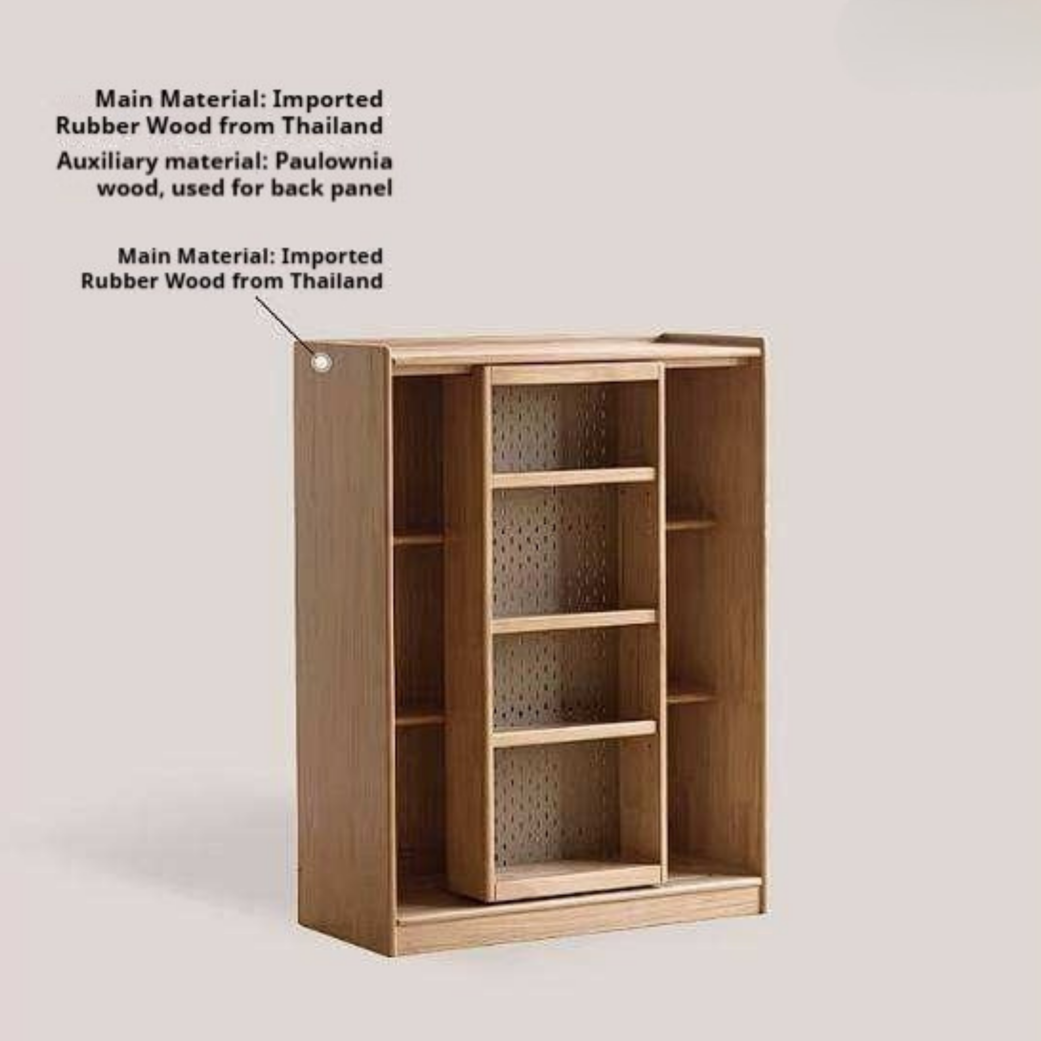 Rubberwood Solid Wood Bookshelf Floor-Standing Shelves and Sliding Doors