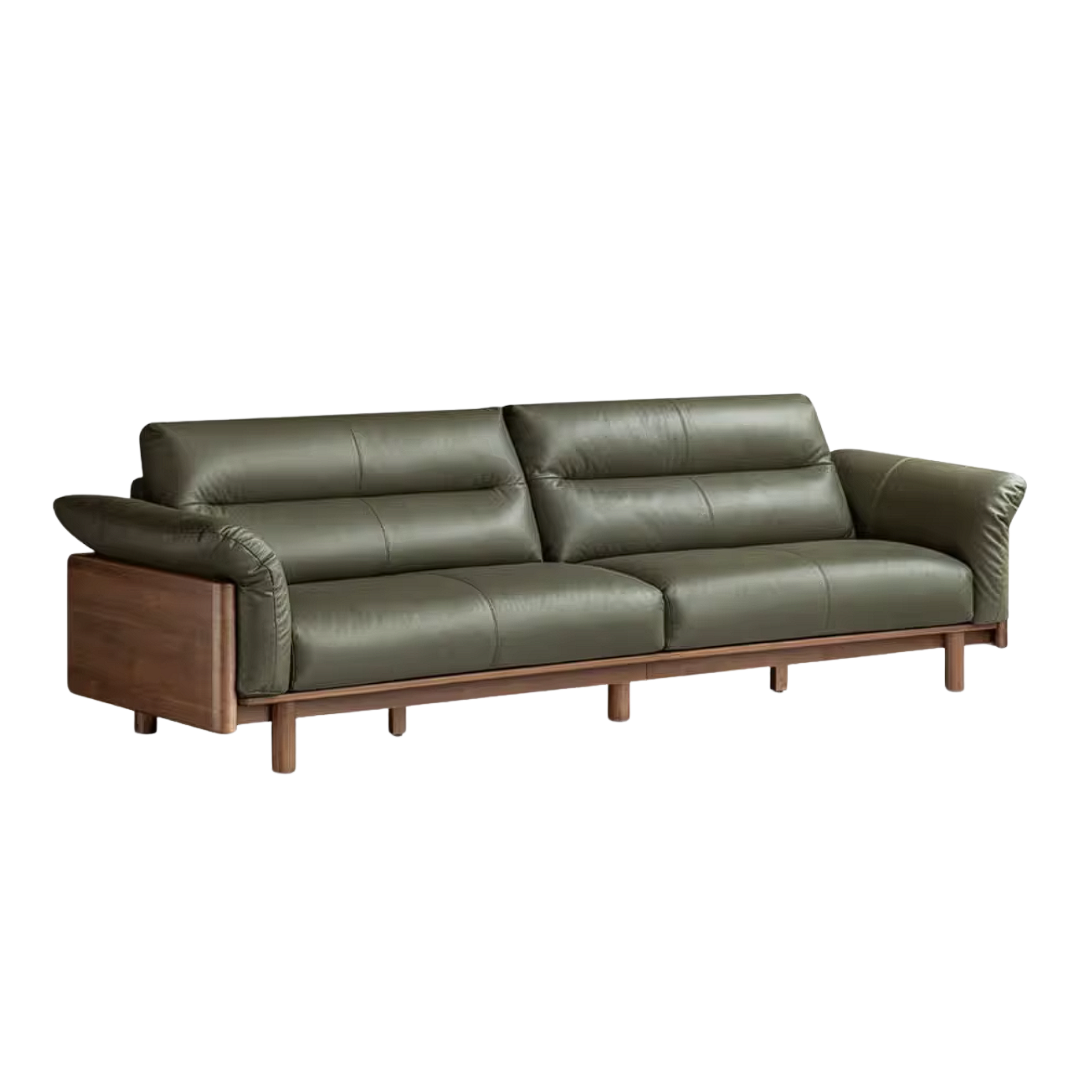 Black Walnut Solid Wood Genuine Leather Sofa with High Back