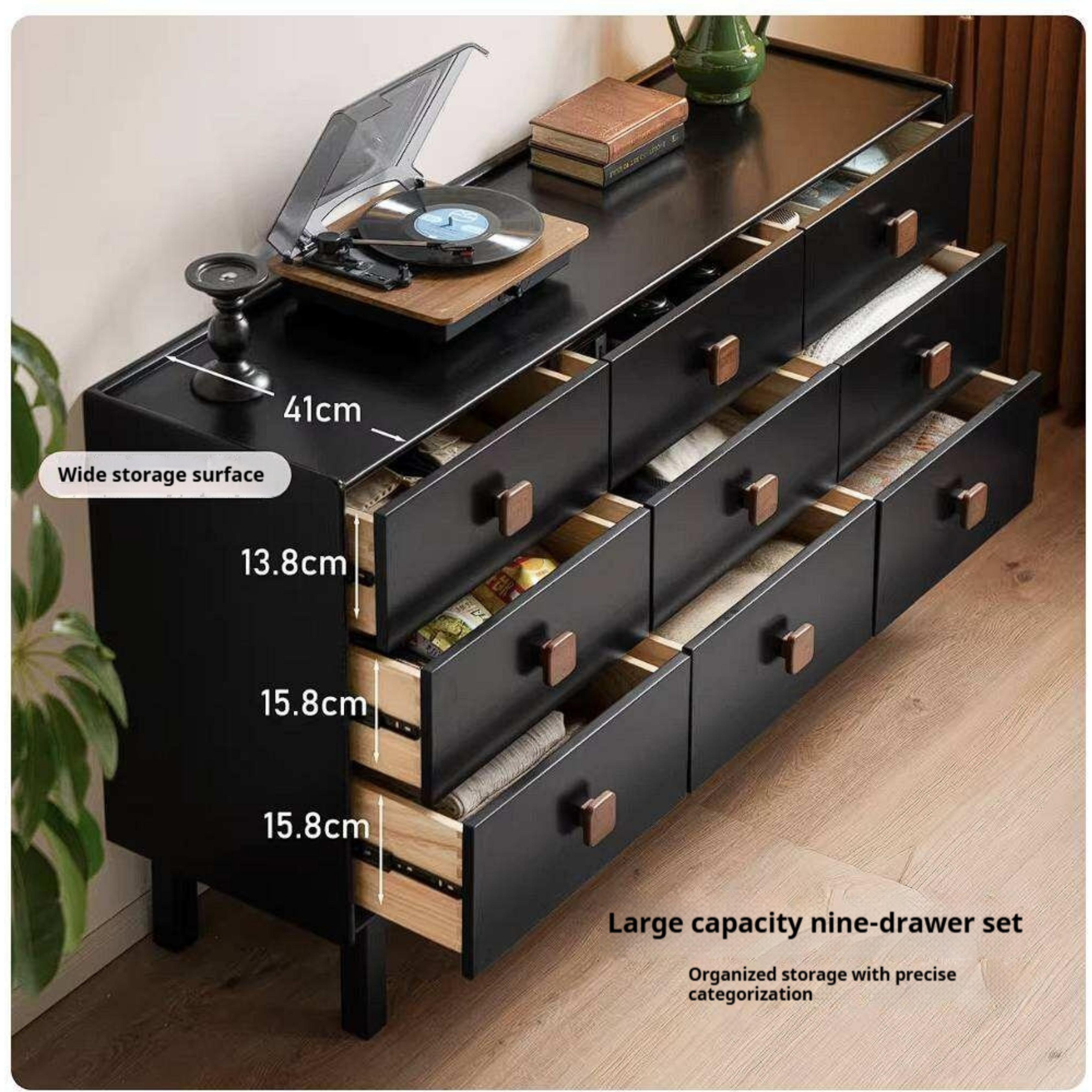 Rubberwood Solid Wood Antique-Style Bedroom Drawer cabinet