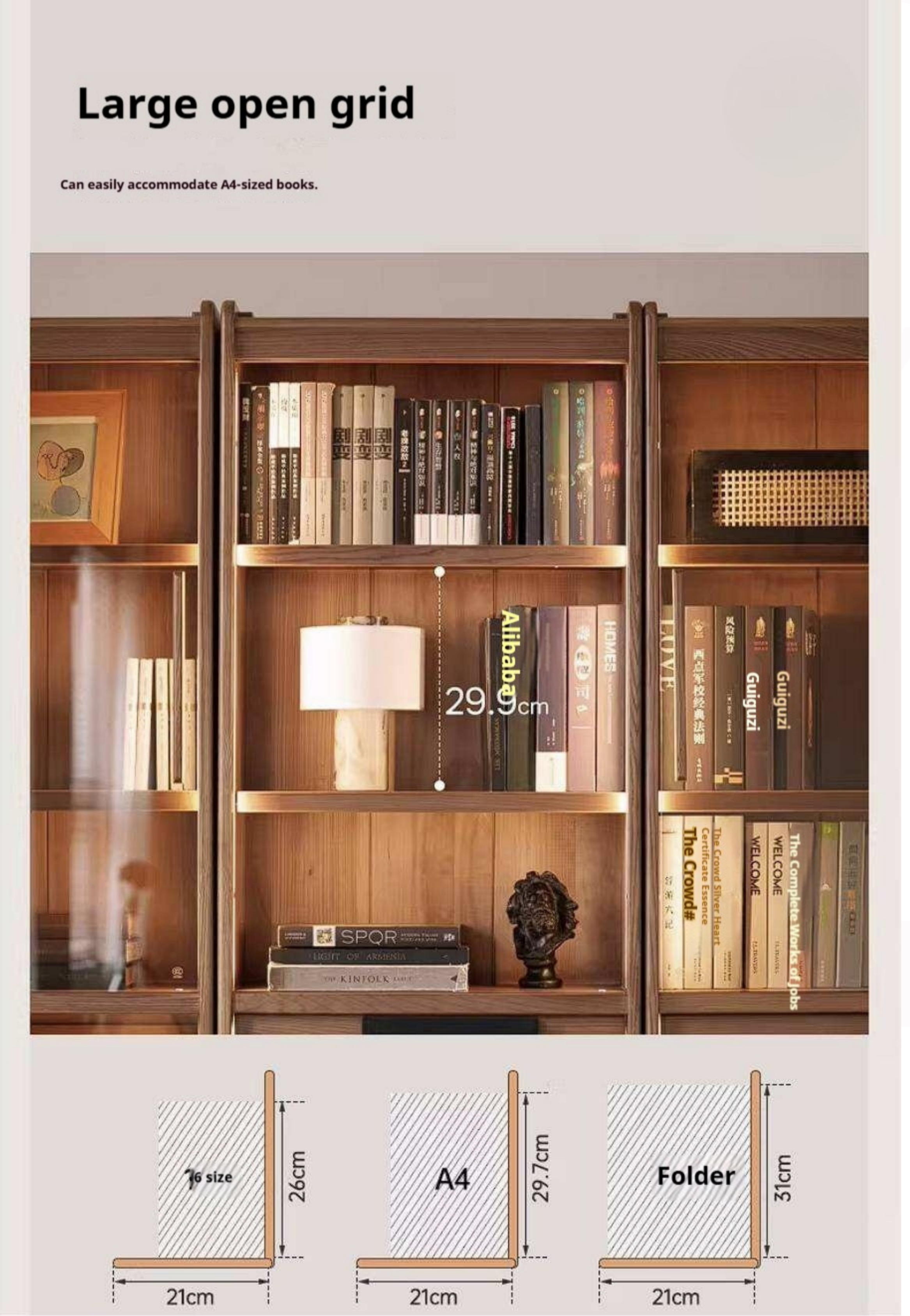 Ash Solid Wood Bookcase with Built In Bench Seat and Storage Drawer, Display Cabinet