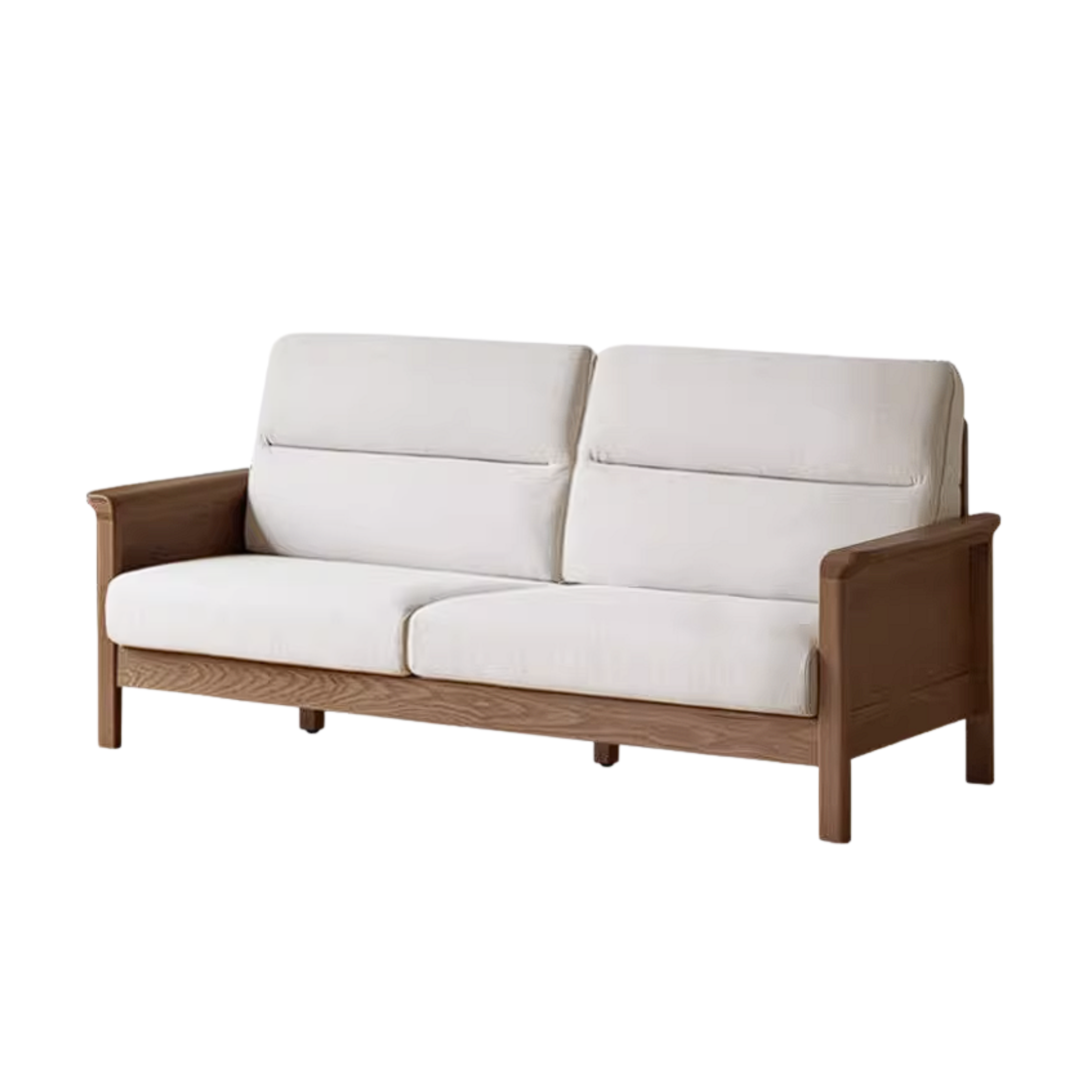 Golden Sandalwood Solid Wood Sofa with Soft Fabric Cushions