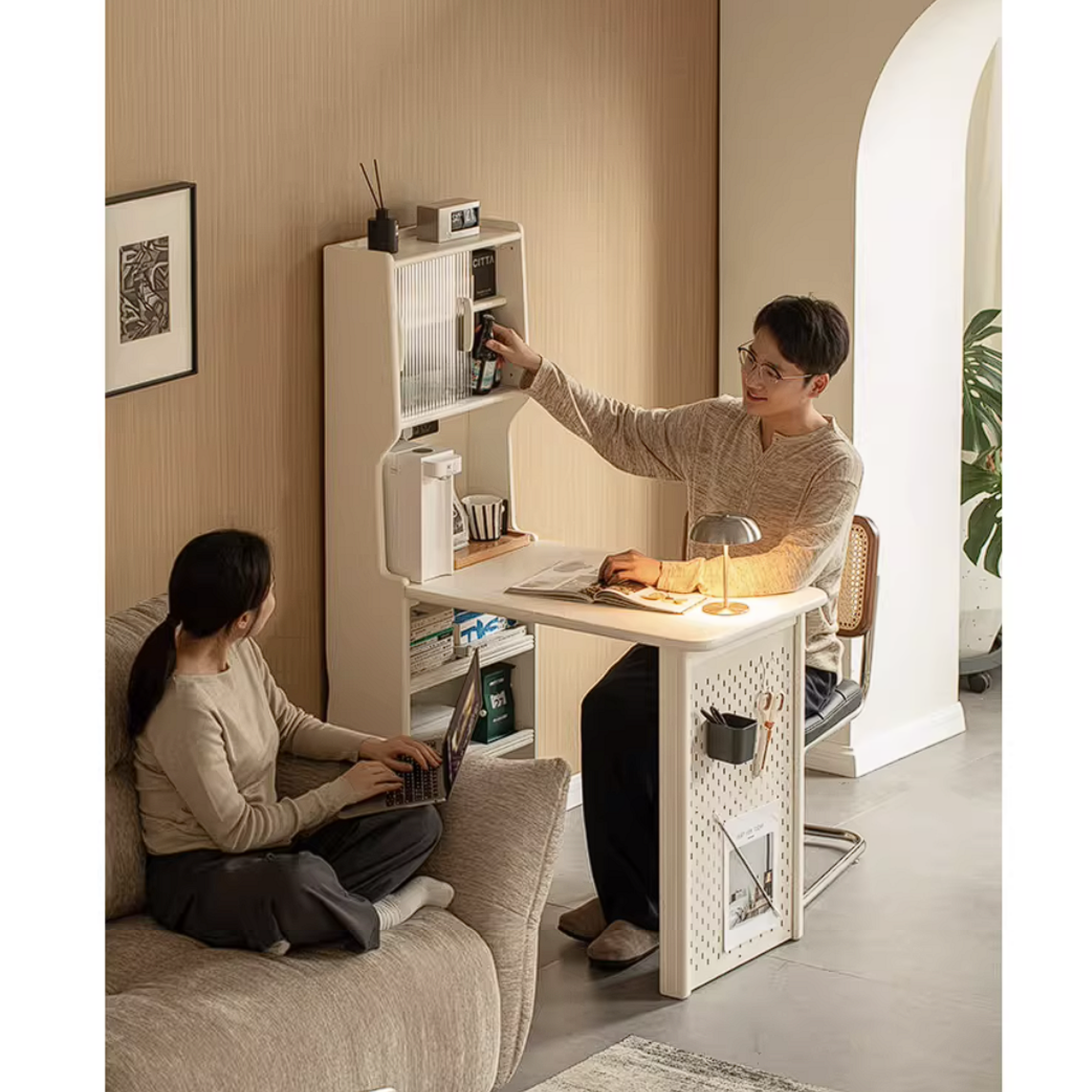 Rubberwood Solid Wood Convertible Vanity Desk with Multi-Functional Storage and Office Setup