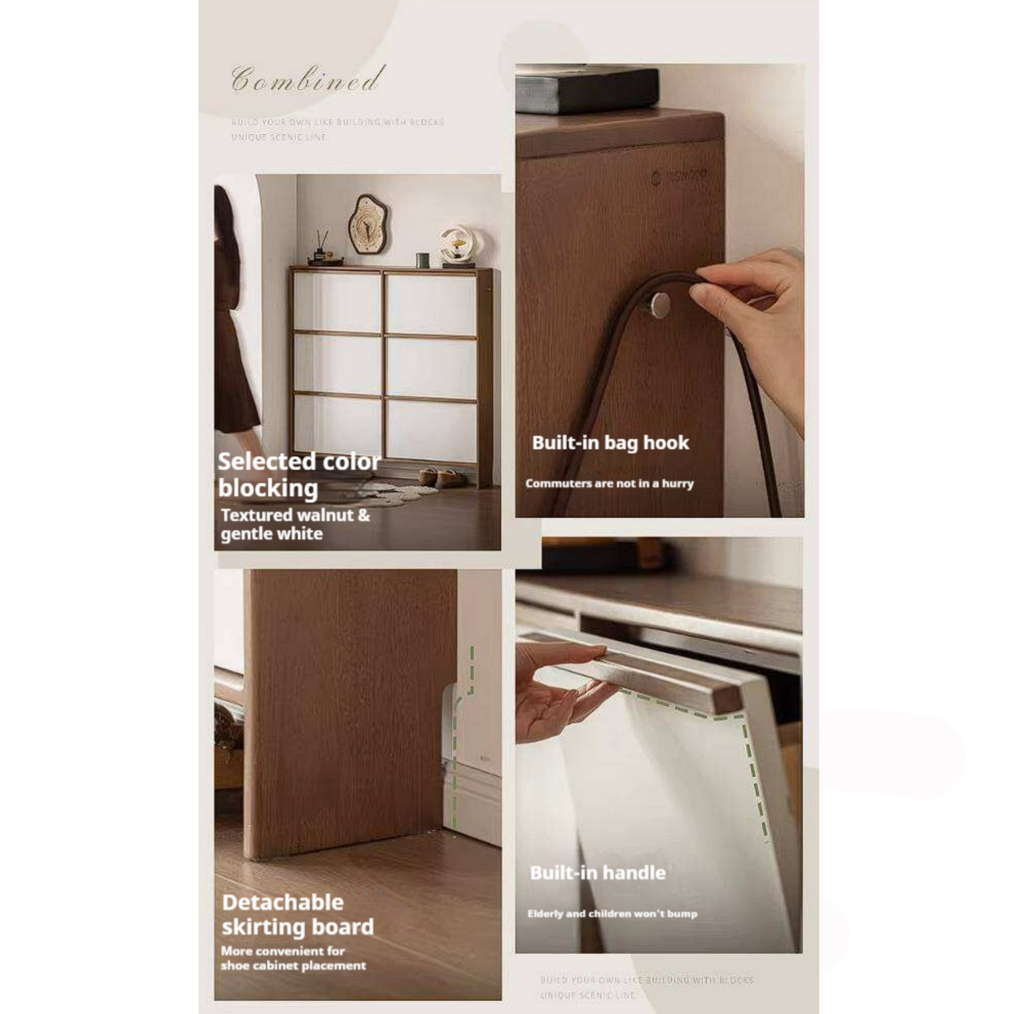 Rubberwood Solid Wood Flip Door Shoe Cabinet, Mid Century Slim Wall Mounted Entryway Storage Organizer