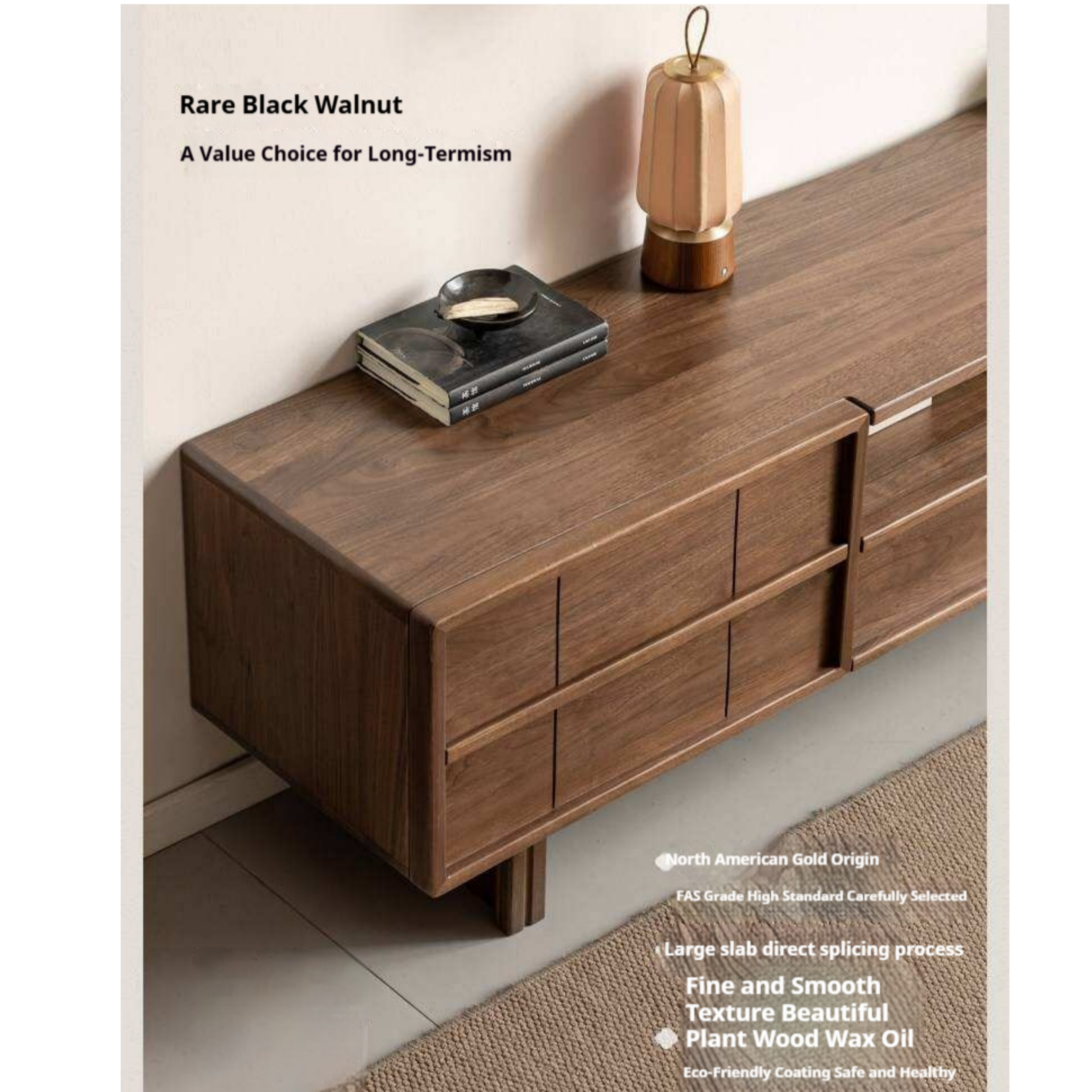 Black Walnut Solid Wood TV Cabinet with Aesthetic Style and Storage Drawers