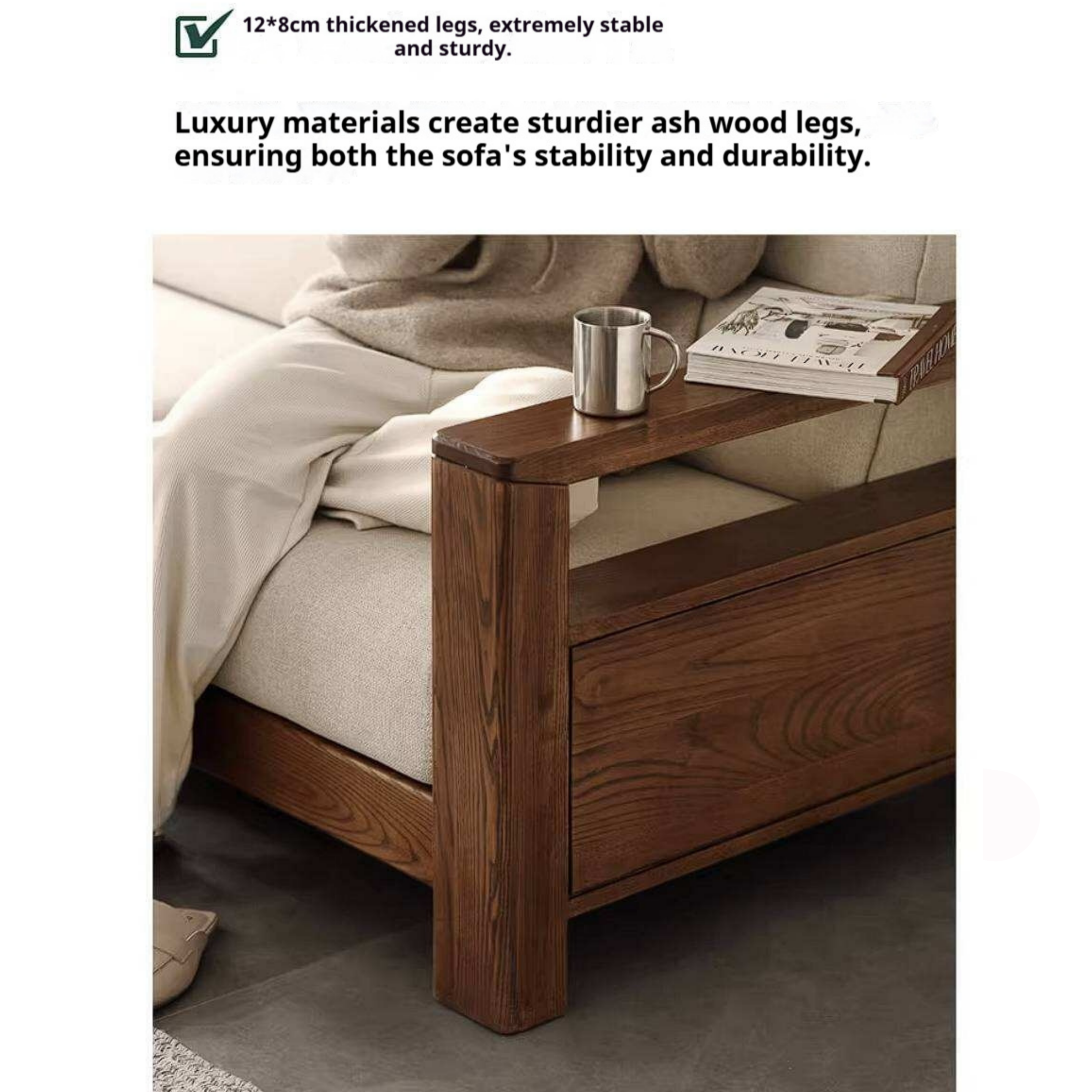 Ash Solid Wood Corner Sofa with Modern Casual Design