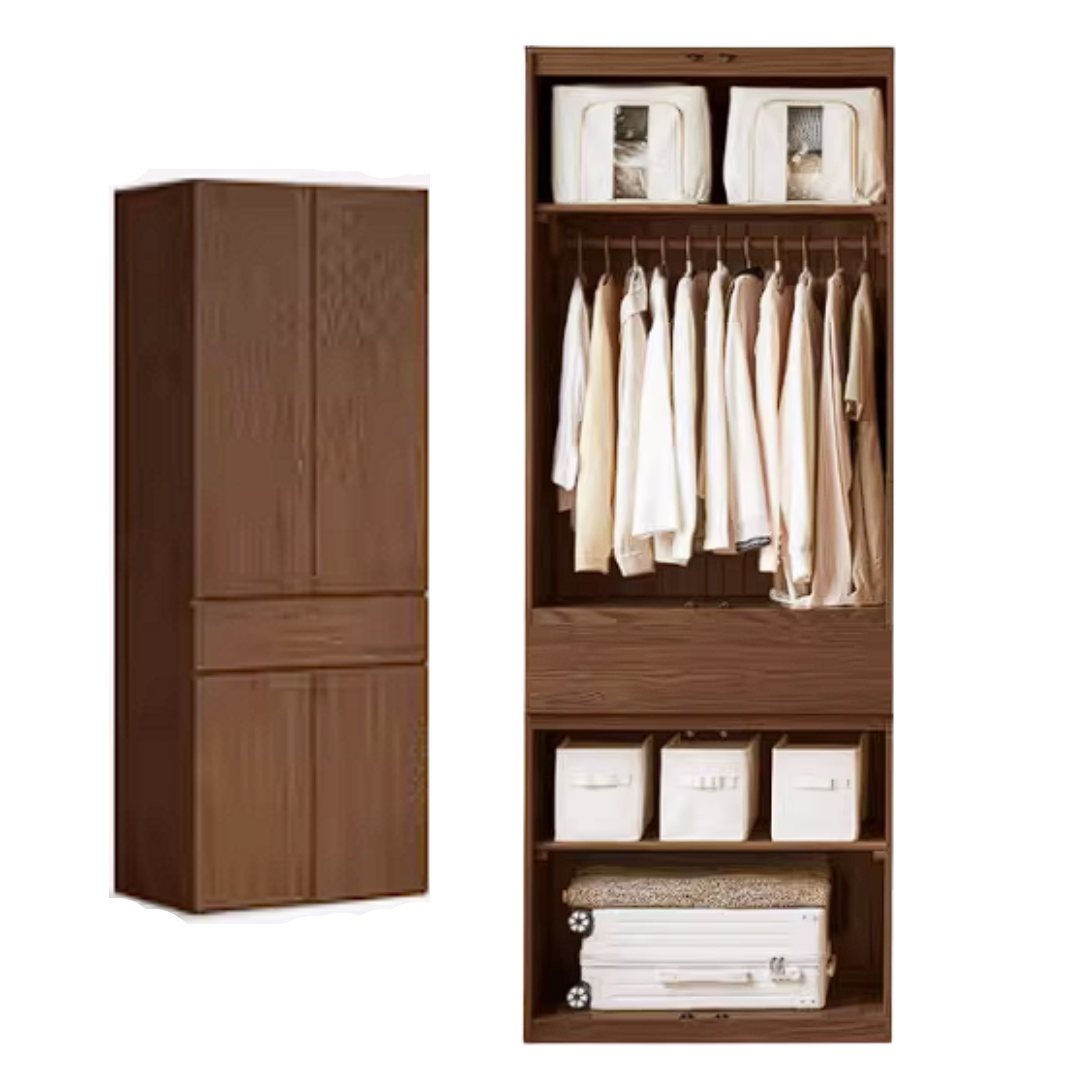 Oak Solid Wood Double Door Wardrobe with pull-out storage drawers Design