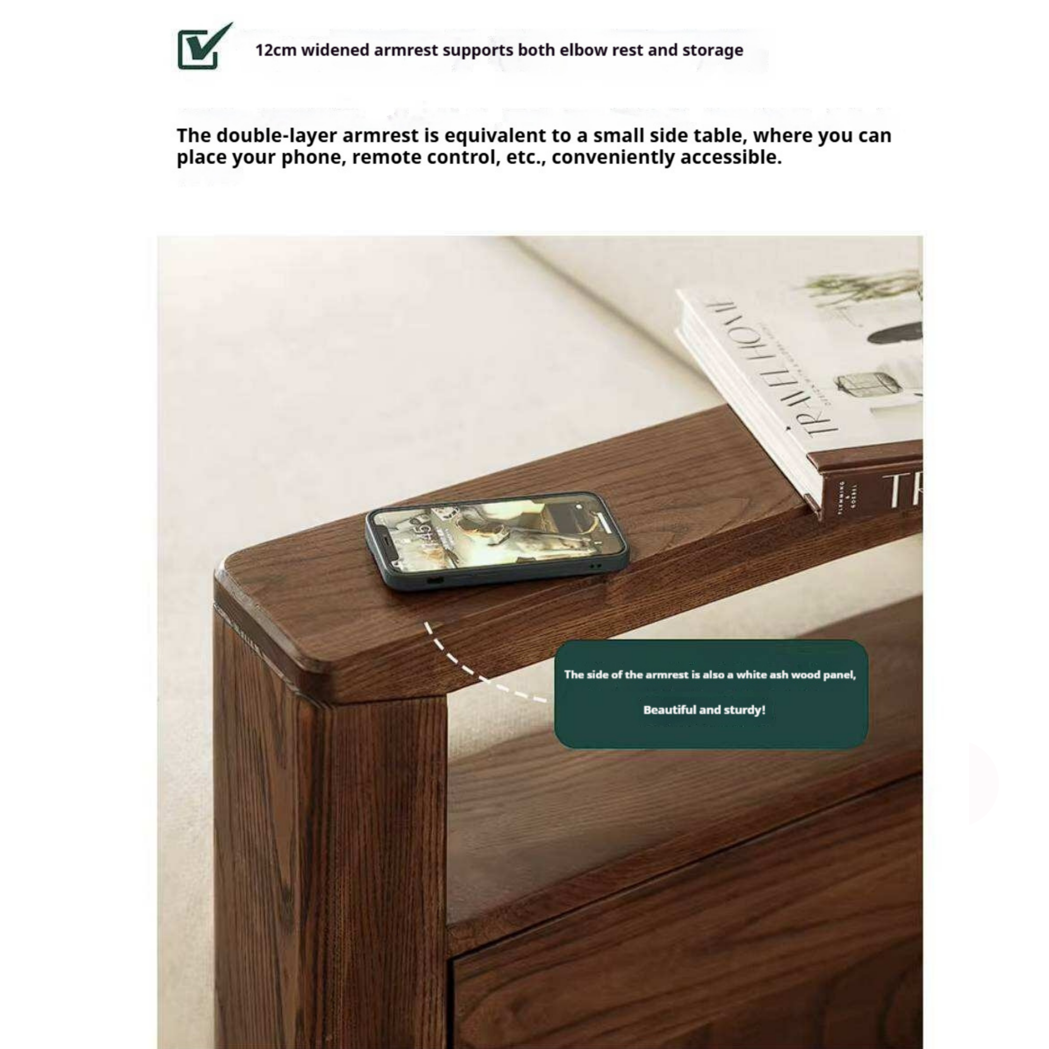 Ash Solid Wood Corner Sofa with Modern Casual Design