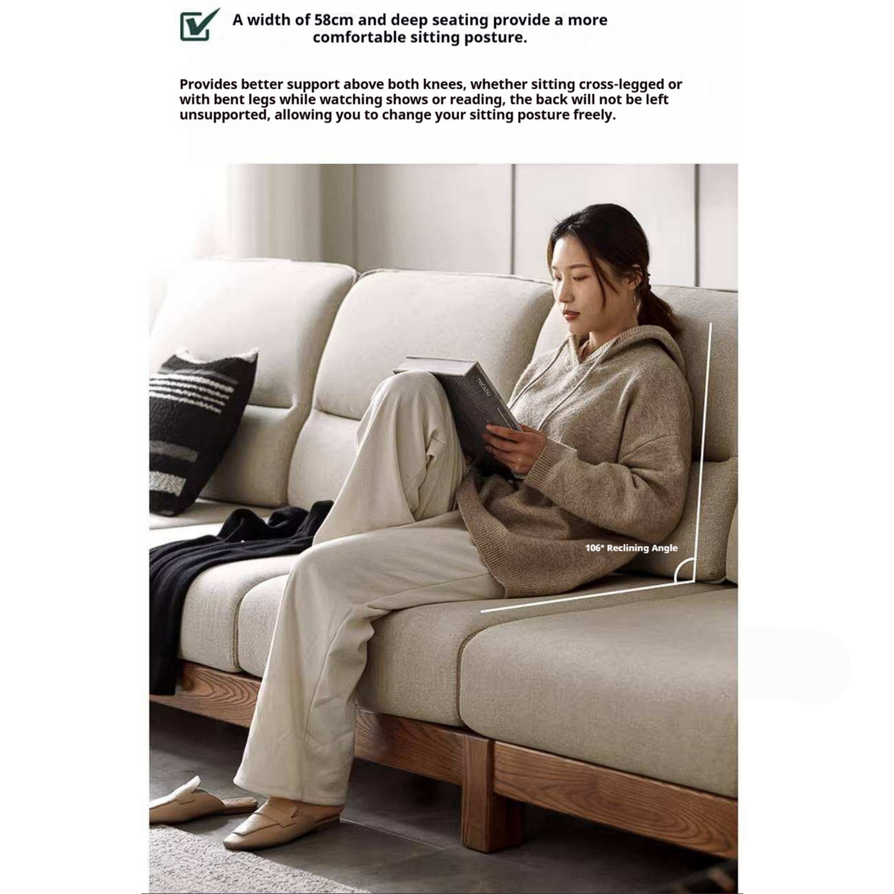 Ash Solid Wood Corner Sofa with Modern Casual Design