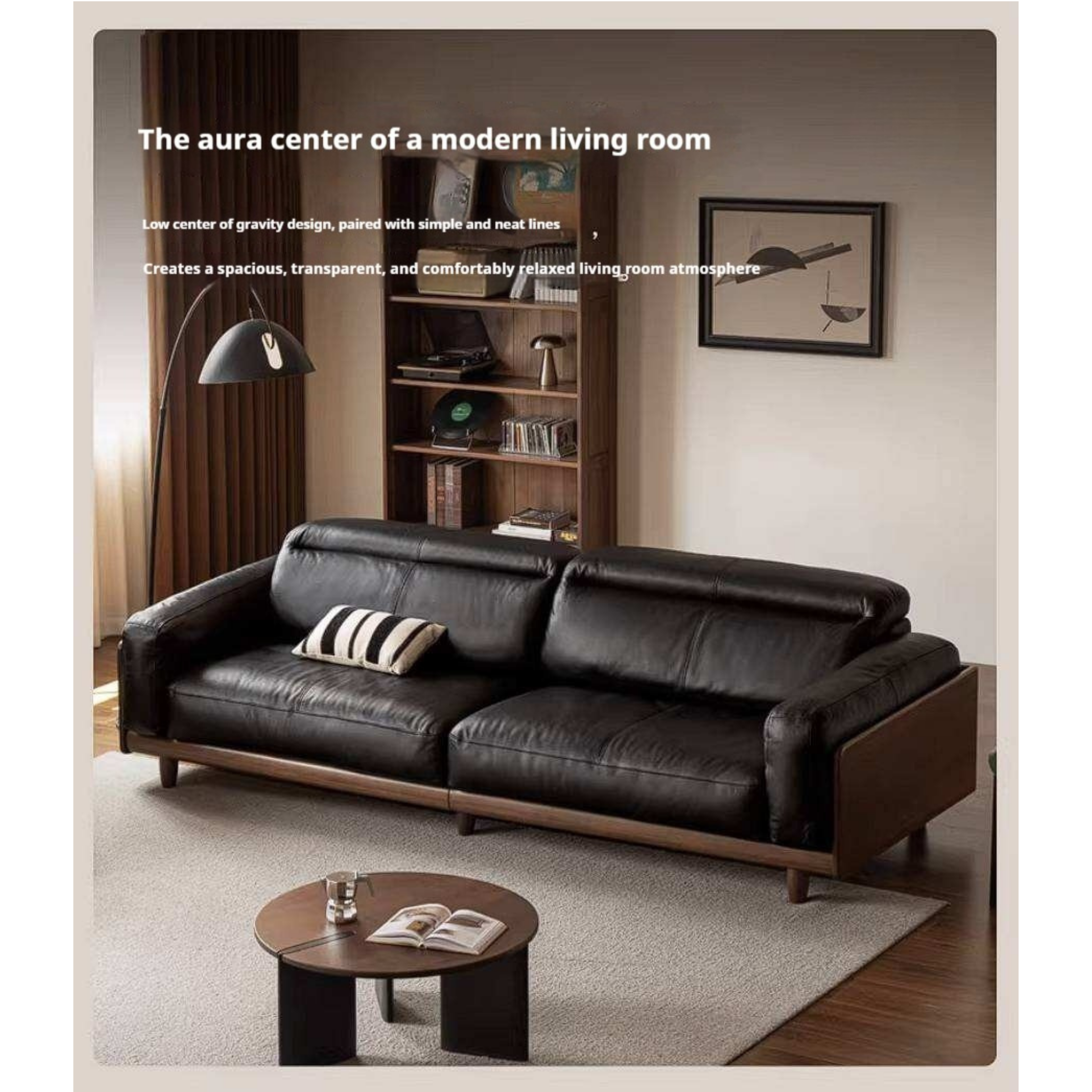 Golden Pear Solid Wood Genuine leather Sofa with Italian Light Luxury Design