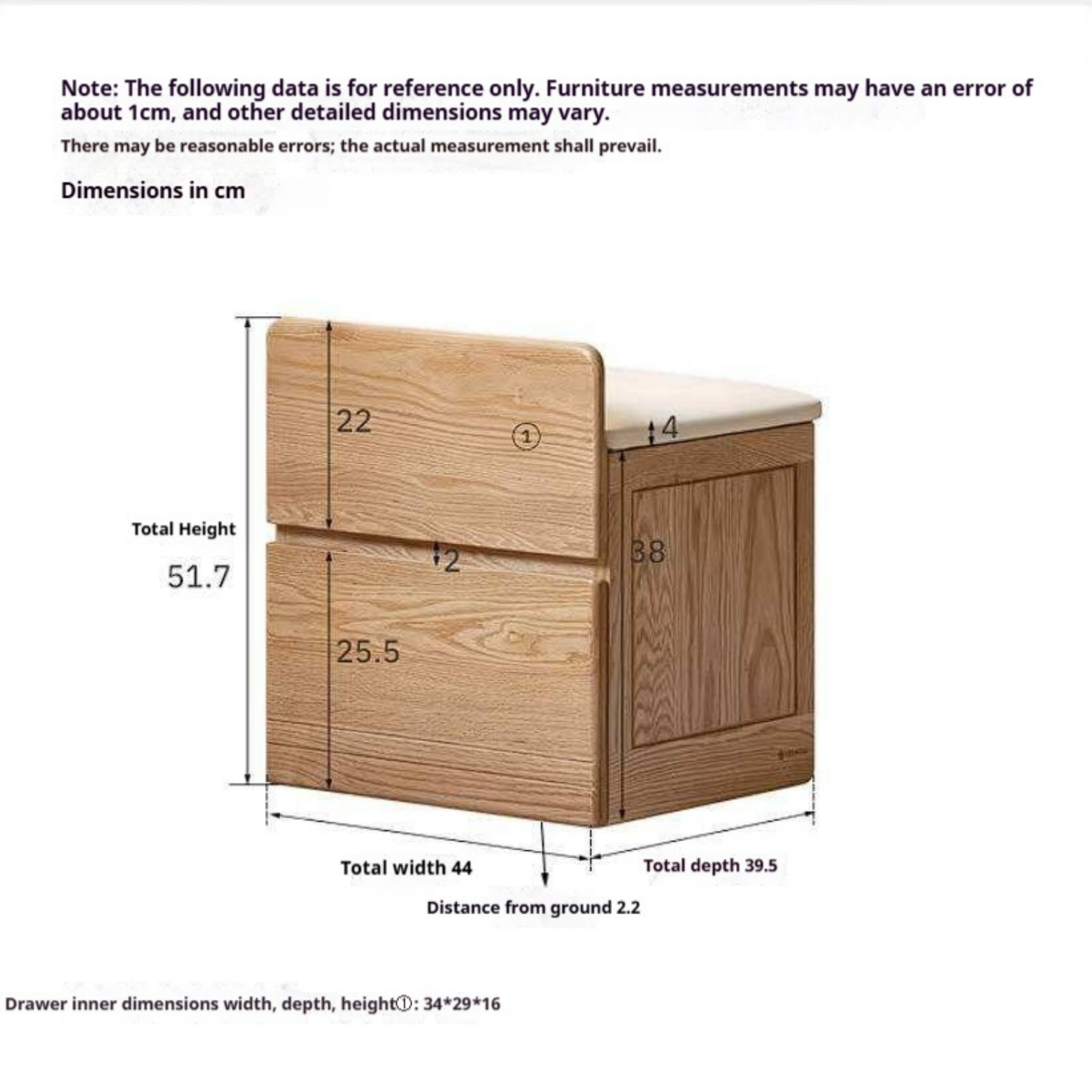Oak, Ash, Black Walnut, Cherry Solid Wood Storage Vanity Stool with Upholstered Flip-Top Seat and Drawer
