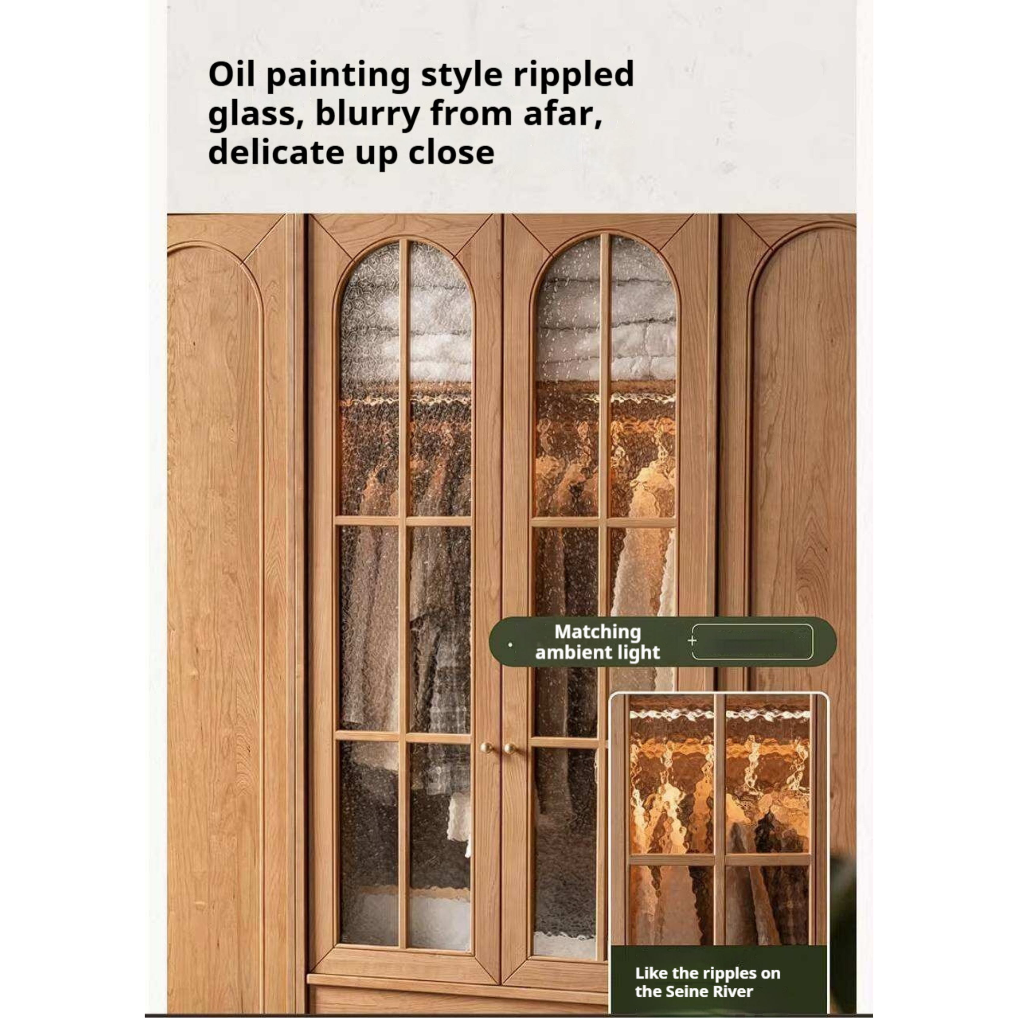 Cherry Solid Wood Wardrobe with French Retro Style Double Door Design